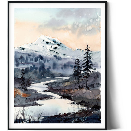 Nature Print, Mountain Wall Decor, Abstract Landscape Painting on Canvas, Contemporary Home Decoration, Fine Art Print