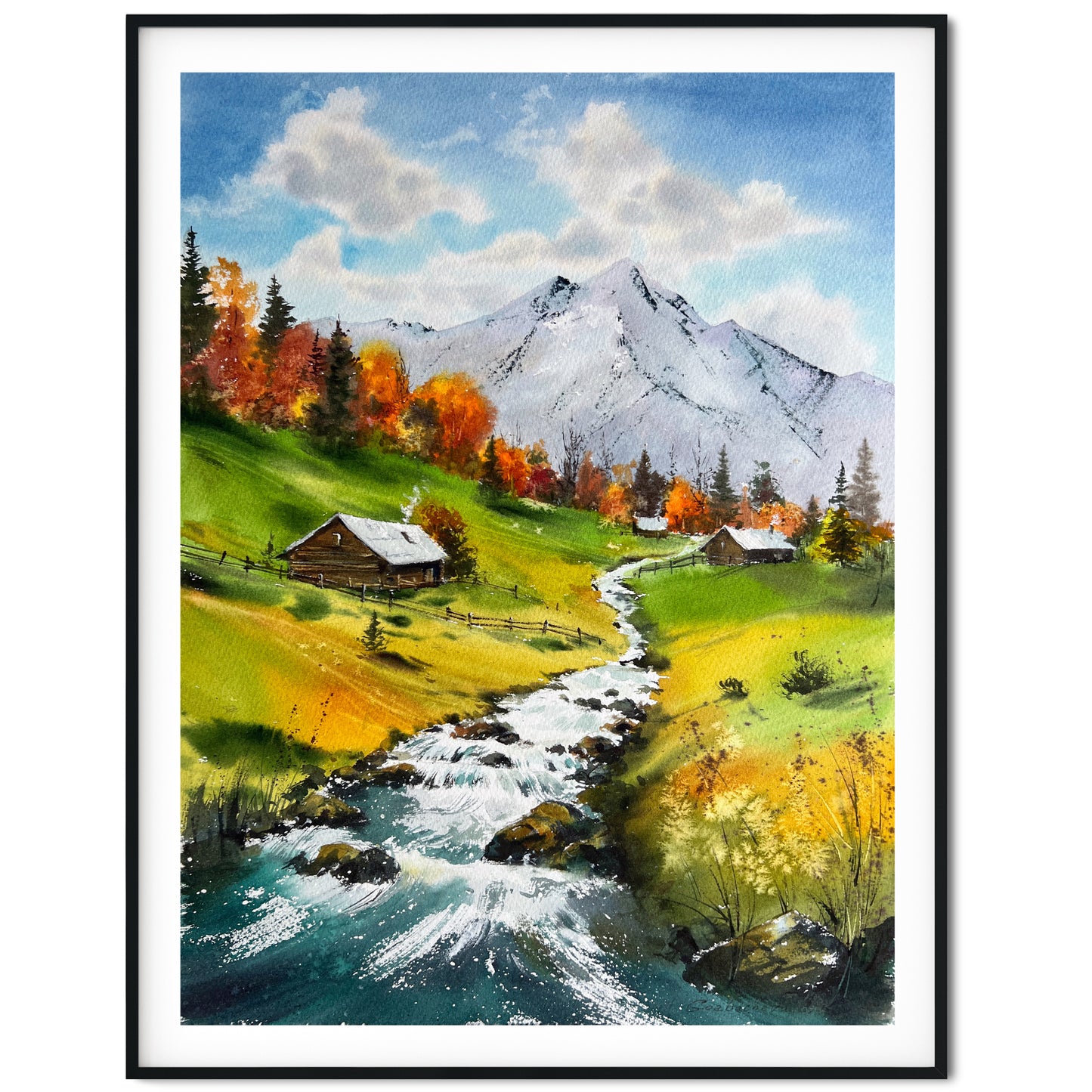 Mountain River #42 - Vibrant Fall River Original Painting - Nature Watercolor Artwork