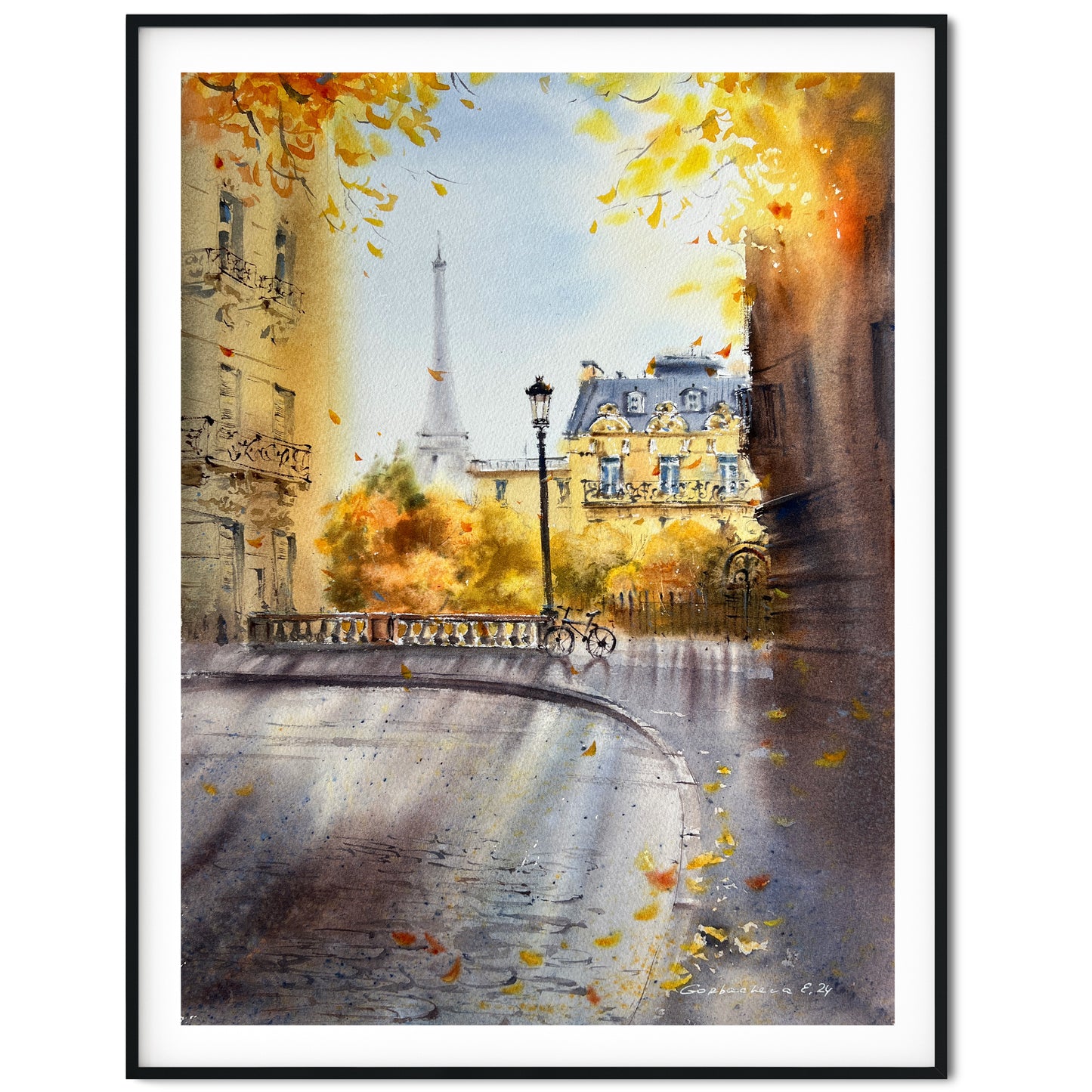 Autumn in Paris #2  Watercolor Watercolor Painting, Eiffel Tower Cityscape