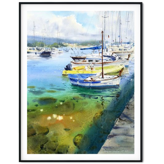 Watercolor Painting Original of "Yachts at Anchor #17" – Stunning Blue Sailboat Art for Coastal Home Decor