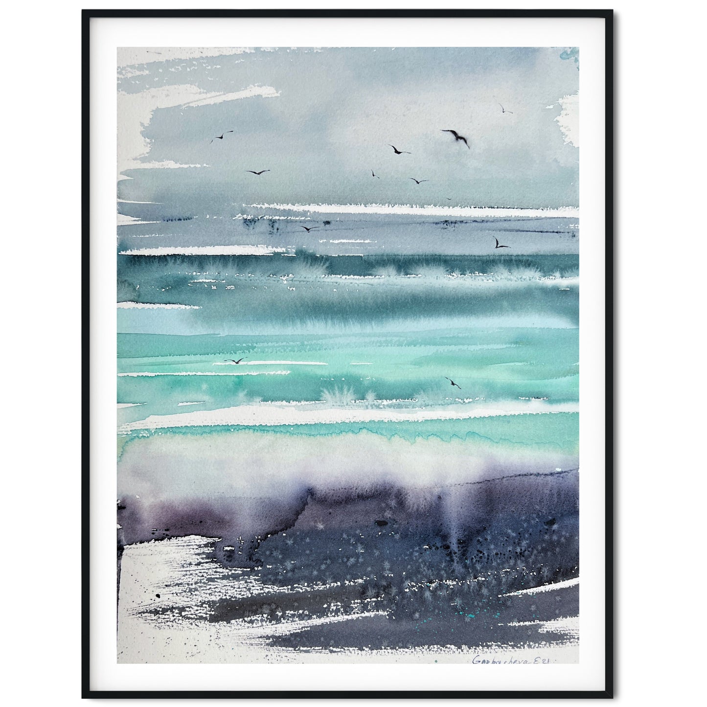 Painting Original Watercolor, Nordic Sea - Abstract seascape #5