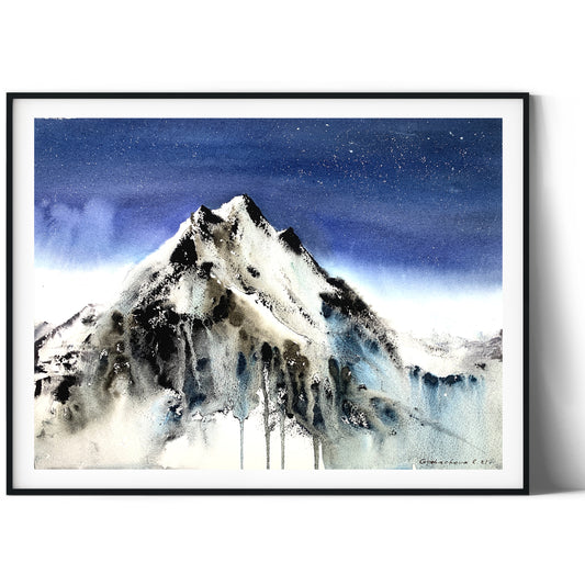 Watercolor Nature Painting, Landscape Wall Decor, Mountains Print on Canvas, Home & Office Contemporary Wall Art, Gift