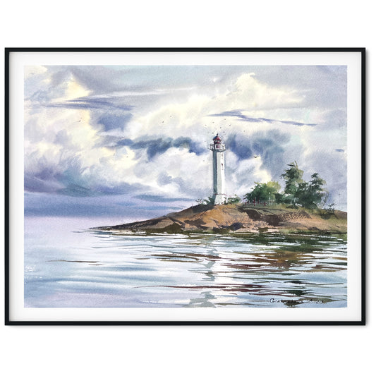 Lighthouse Painting Original, Watercolor Artwork, Coastal Wall Art Decor, Seascape Artwork, Gifts For Men Unique