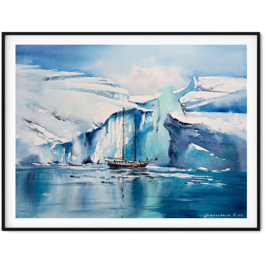 Arctic Painting Original, Seascape, Antarctic Iceberg, Adventure Travel Gift, Watercolor Wall Art