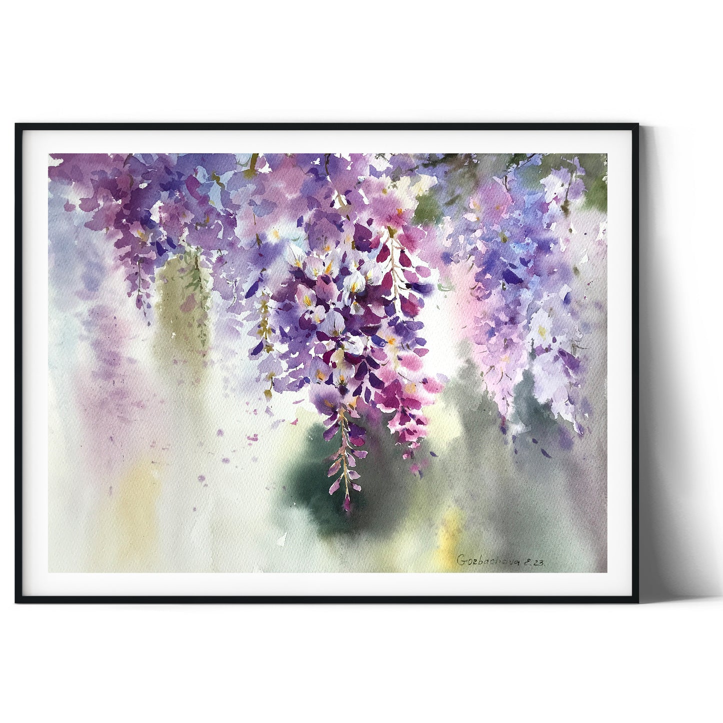 Purple Flower Painting, Watercolor Original Art, Wisteria flowers, Botanical Wall Decor, Wedding Gift, Flora Fine Art