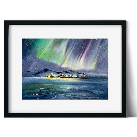 Christmas Gift - Small Watercolor Painting 'Northern Lights #7', Original Aurora Borealis Art, Perfect for Home Decor or Art Collector Gift
