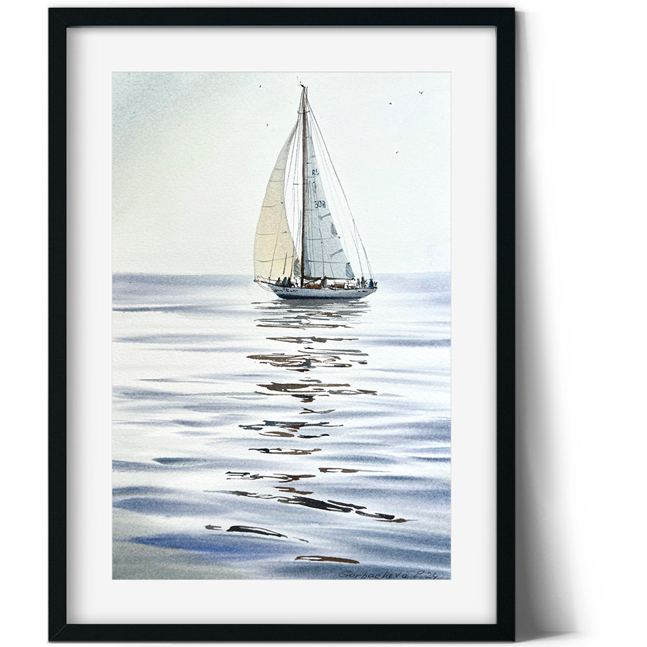 Ocean Vibes: 'Under Sail #5' Watercolor Painting - Perfect 8x12 Inch Gift for Sea Enthusiasts