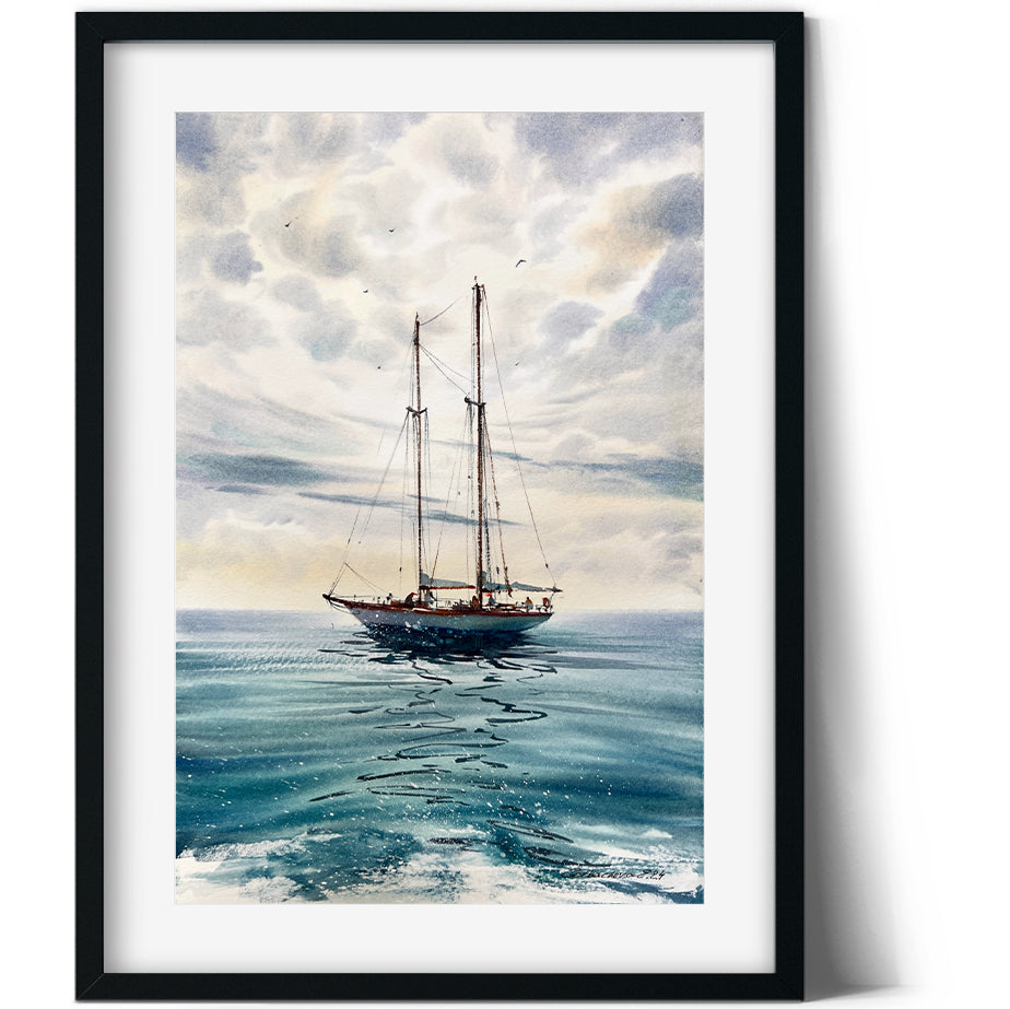 Yacht Trip Inspired Wall Art - Original Sailboat Painting 8x12 in