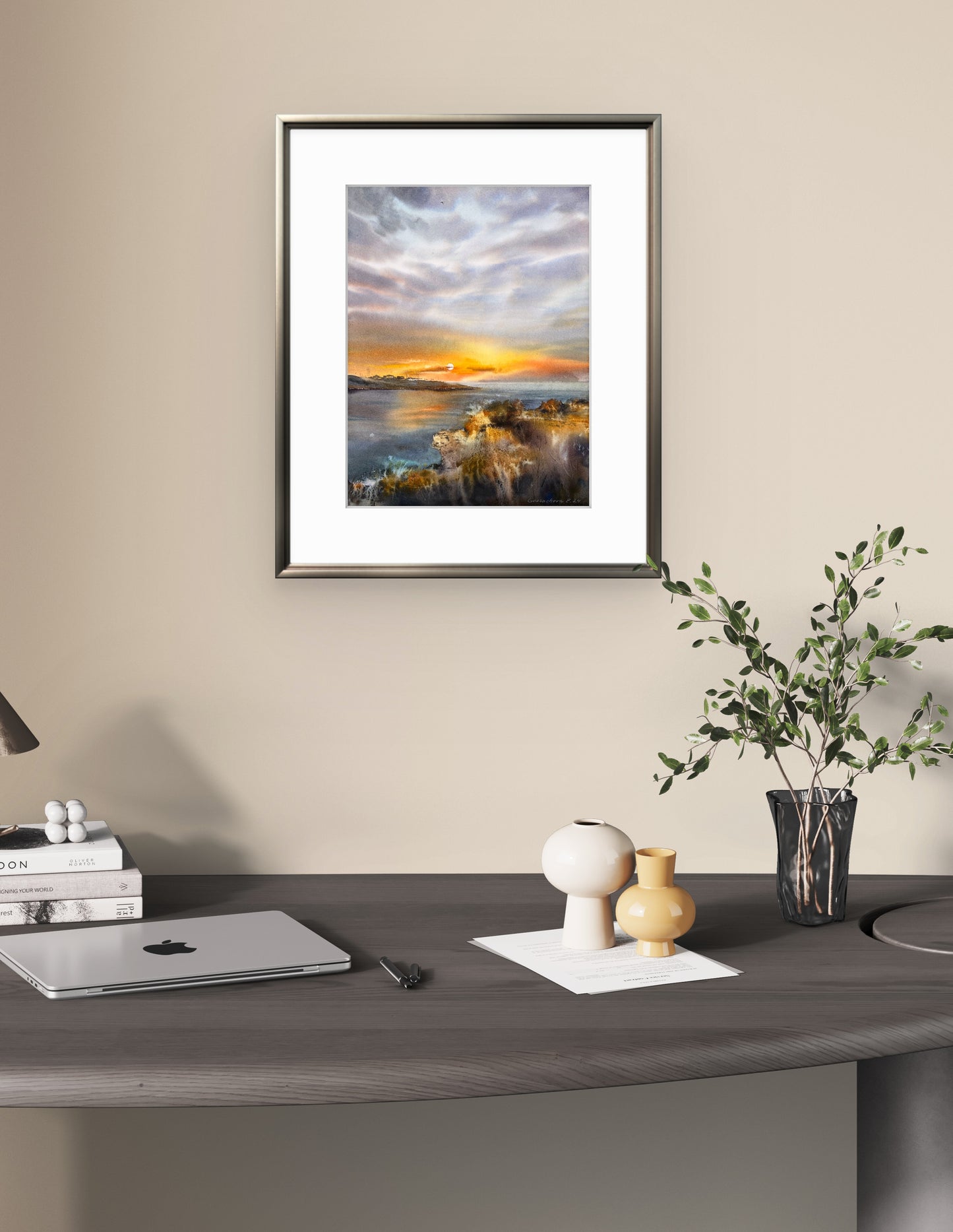 Watercolor Original Coastal Village Scene, Hand-Painted Wall Art, Perfect Art Gift for Her