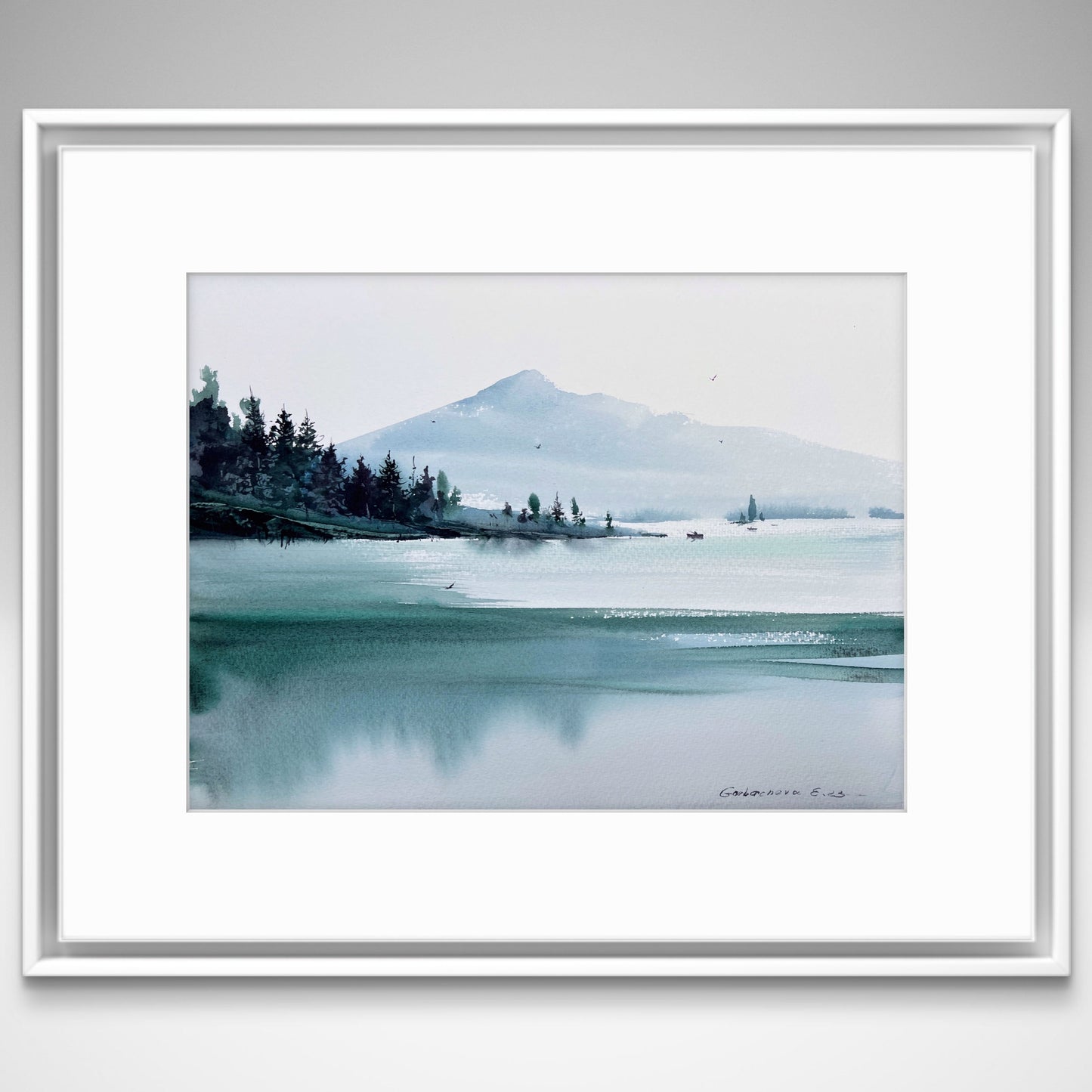 Modern Original Painting Watercolor - Mountain Lake #33 -12x16