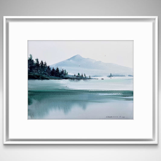 Modern Original Painting Watercolor - Mountain Lake #33 -12x16