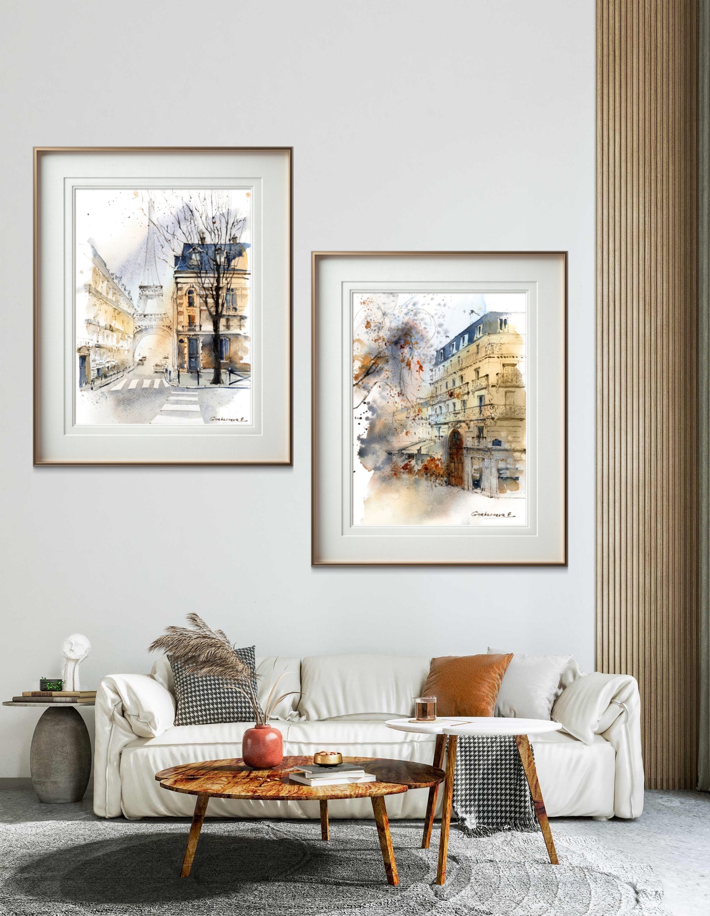 Parisian Elegance: Set of 2 Fall Watercolor Prints | Giclee Art of Eiffel Tower & Streets