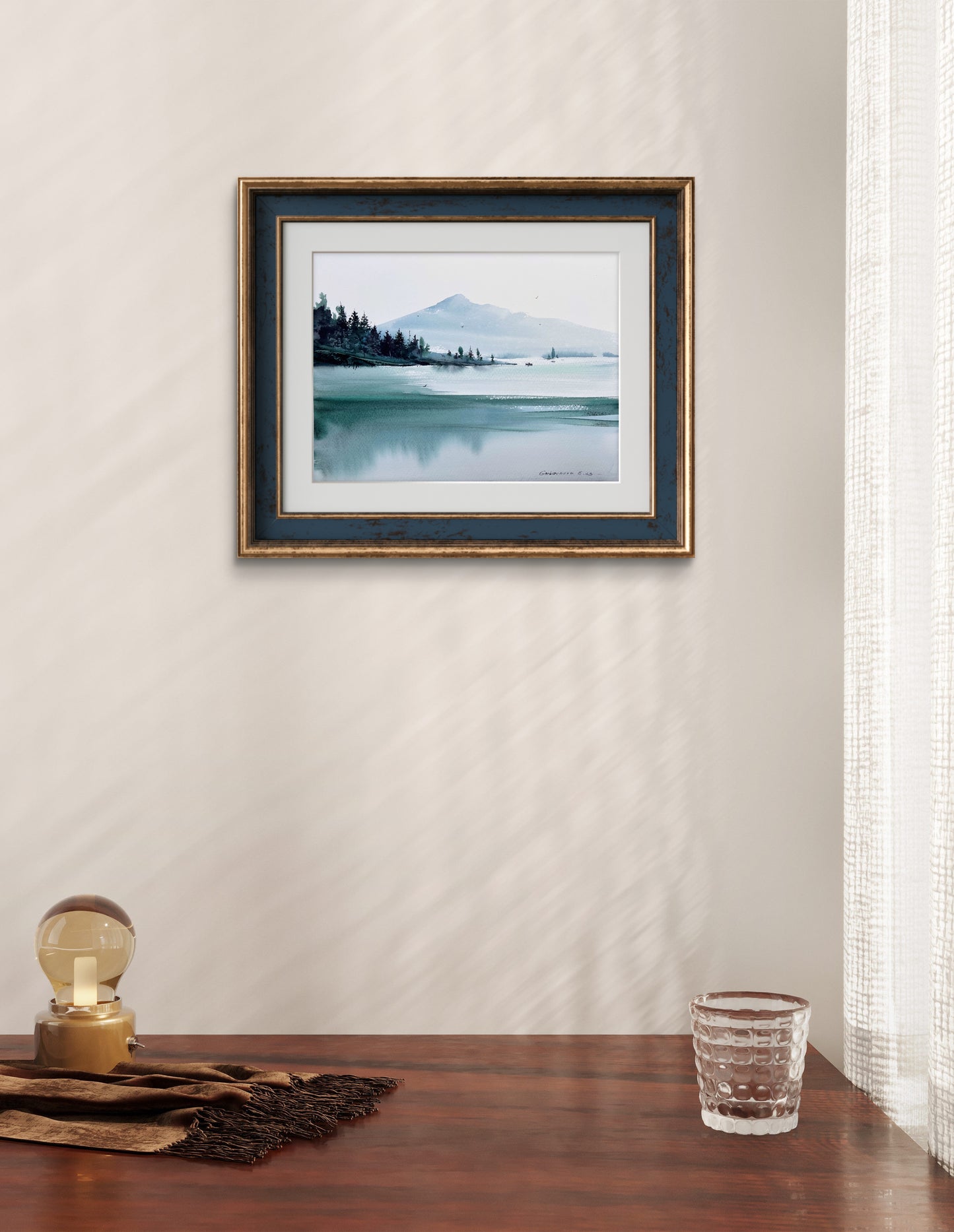 Modern Original Painting Watercolor - Mountain Lake #33 -12x16