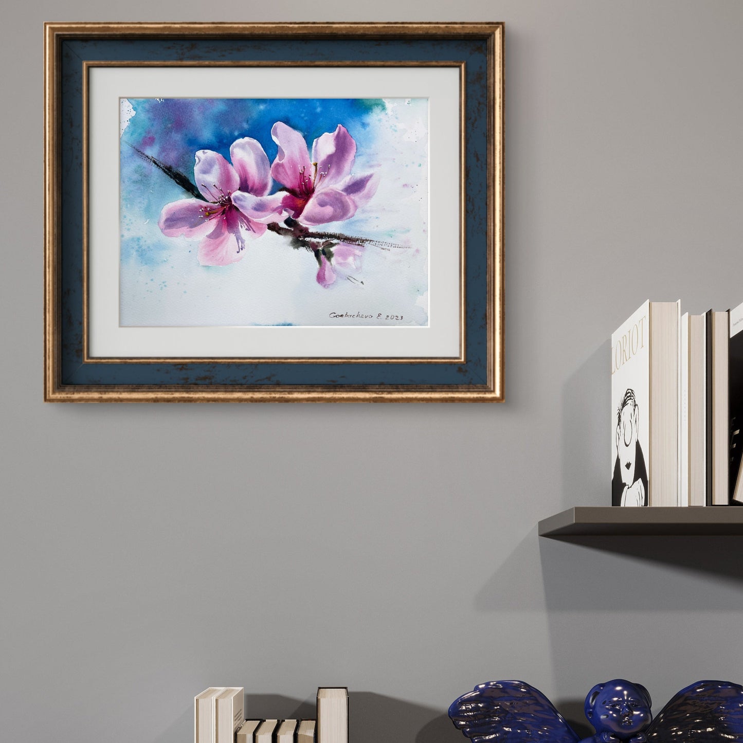 Pink Flower Painting, Original Watercolor Artwork, Botanical Wall Art, Peach Flowers 9x12