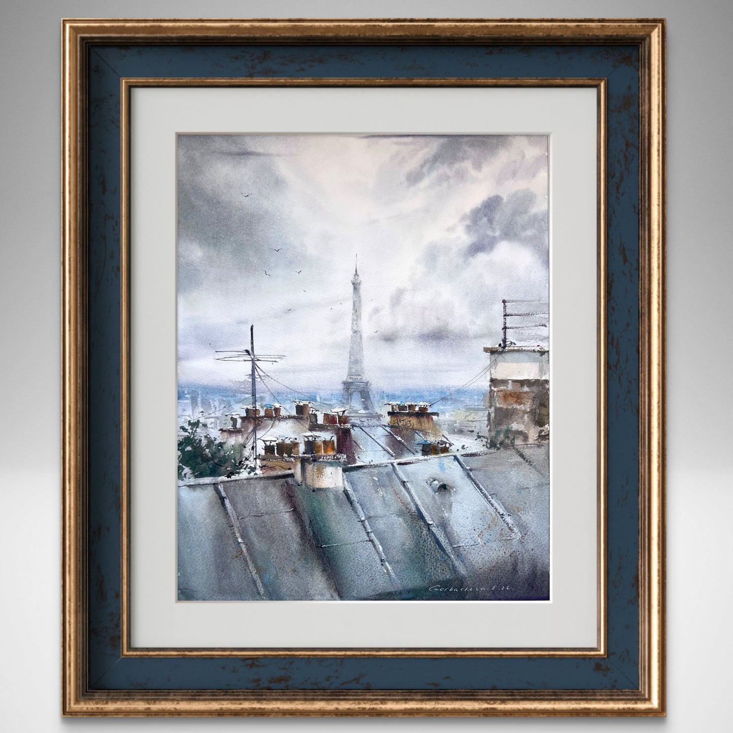 Paris Eiffel Tower Watercolor Painting, A Rainy Day in Paris 12x15