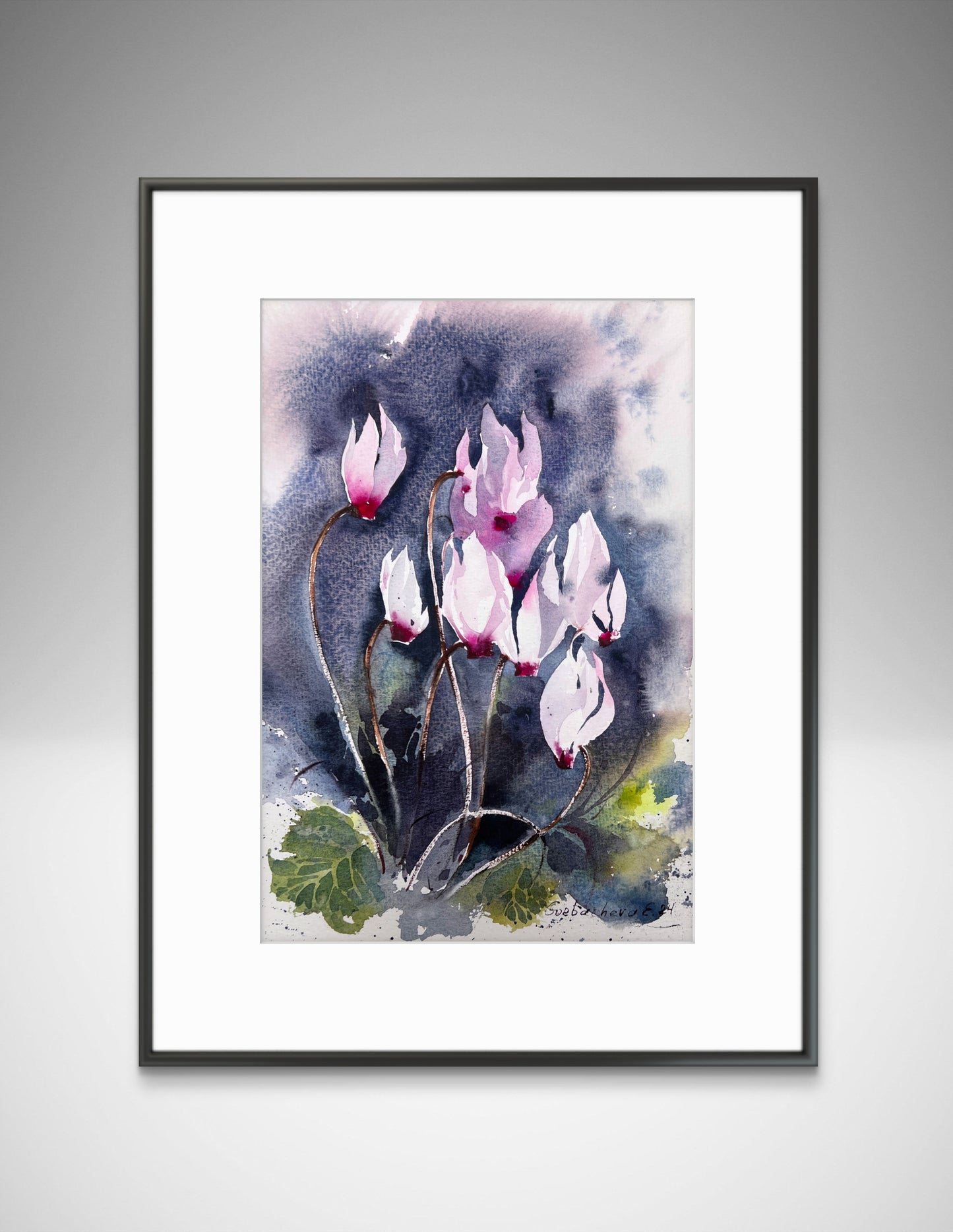 Vibrant Cyclamen Flower Watercolor Painting - Original Artwork 8x12 in