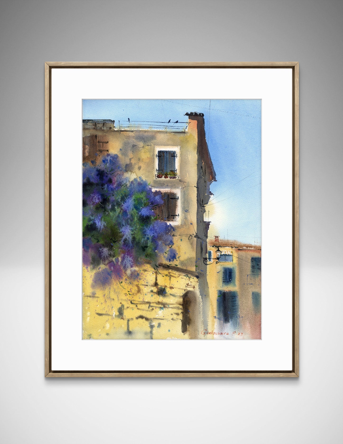 Mediterranean Painting Original Watercolor, Cityscape Wall Art, Street Scene Artwork, Street of Croatia #2