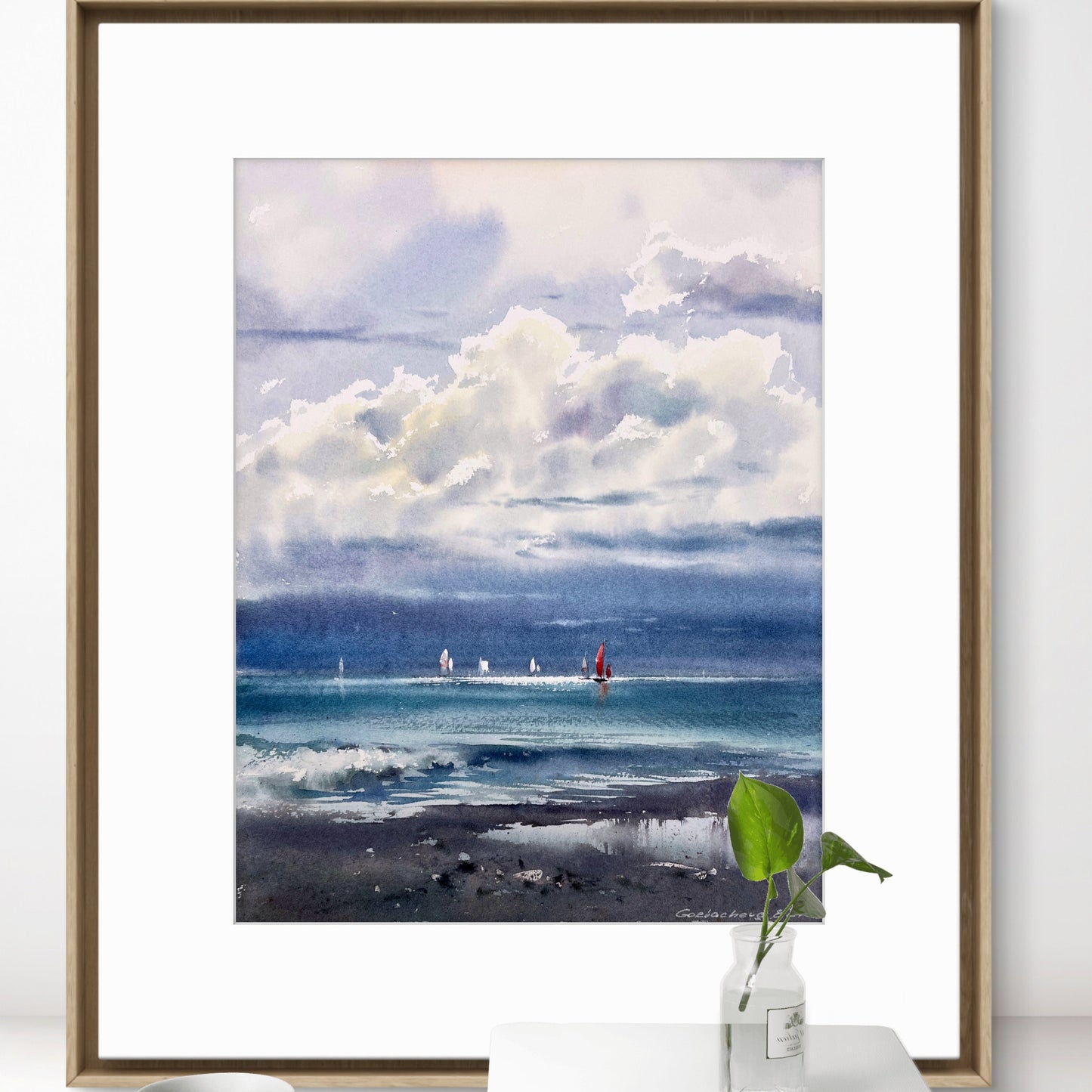 Coastal Dream: Kingdom of the Clouds #2 - Watercolor Artwork of Clouds and Yachts