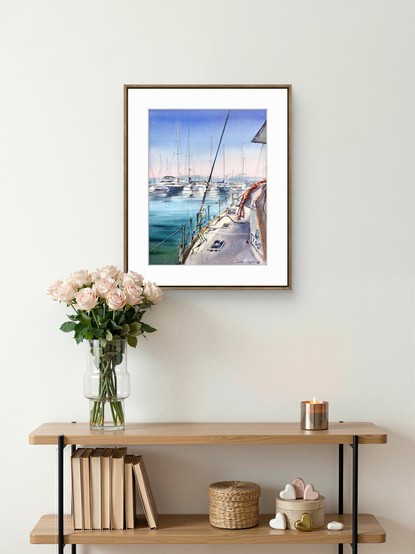 Original Watercolor Sailboat Art, Turquoise Harbor Painting, Still Waters of Spain 12x16