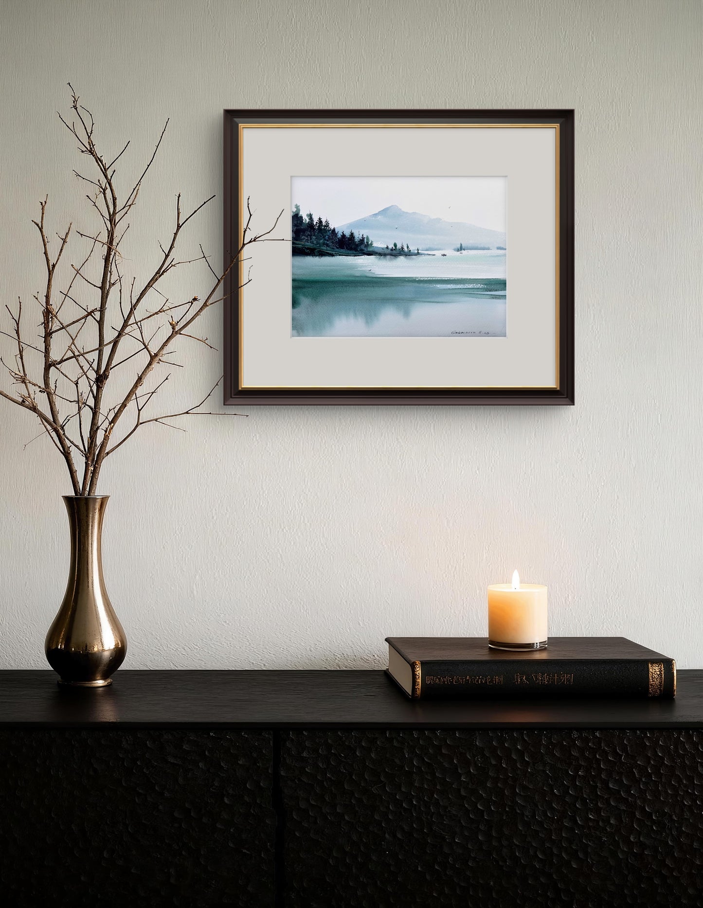 Modern Original Painting Watercolor - Mountain Lake #33 -12x16