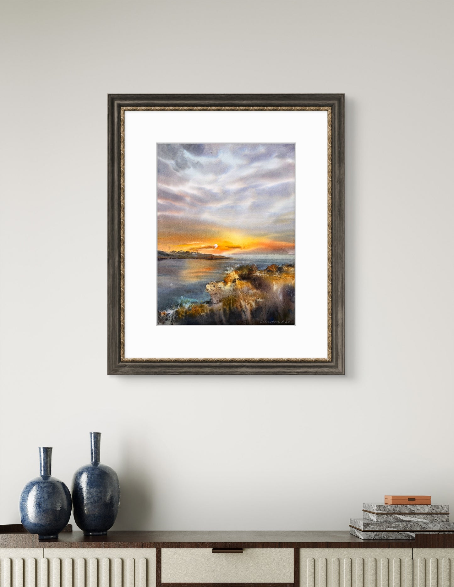 Watercolor Original Coastal Village Scene, Hand-Painted Wall Art, Perfect Art Gift for Her