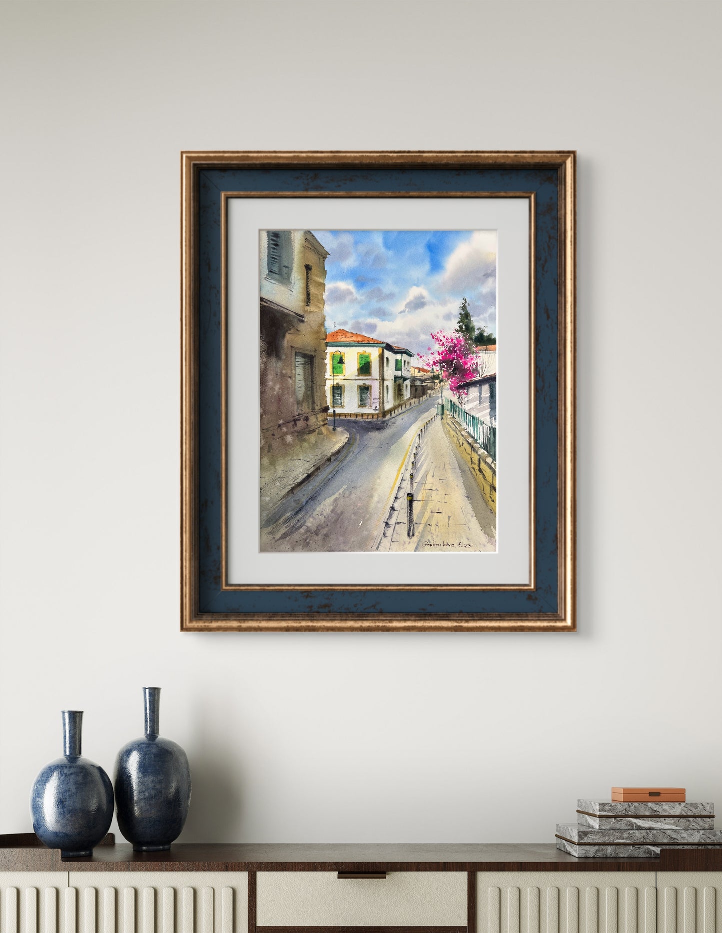 Nicosia Painting Original Watercolor , Cyprus City Artwork, Street Scene, Mediterranean Wall Art, Travel Gift for Her