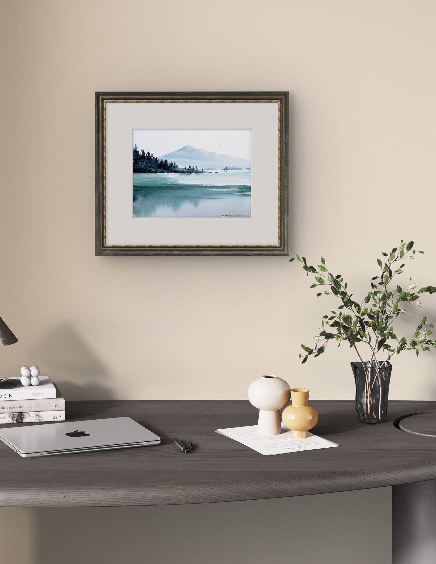 Modern Original Painting Watercolor - Mountain Lake #33 -12x16