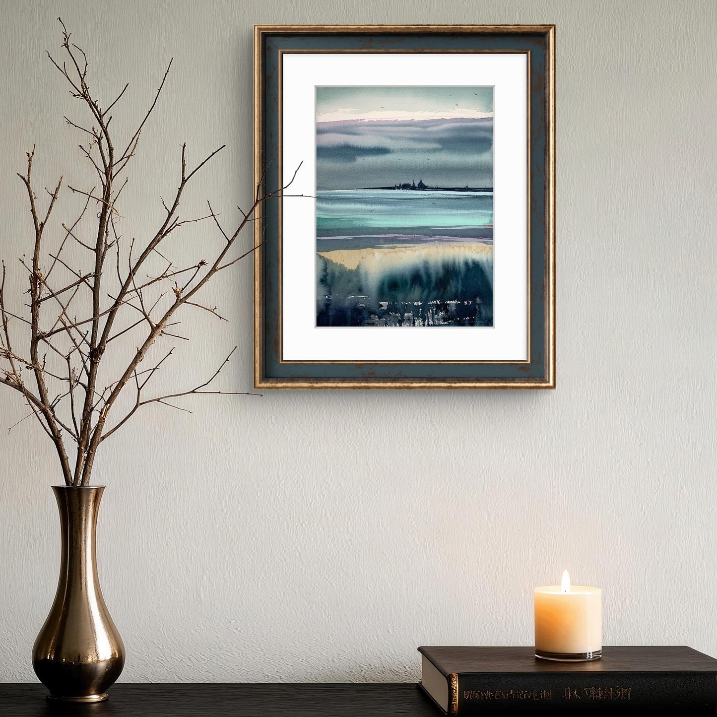 Abstract City Painting, Original Watercolor, Skyline St Petersburg, Mirage Cityscape Wall Art, Gift