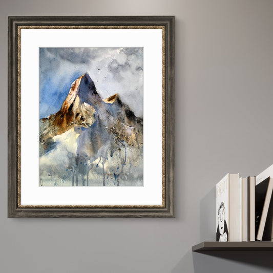 Watercolor Mountain Painting Original, Abstract Contemporary Art, Mountainscape #16 12x16