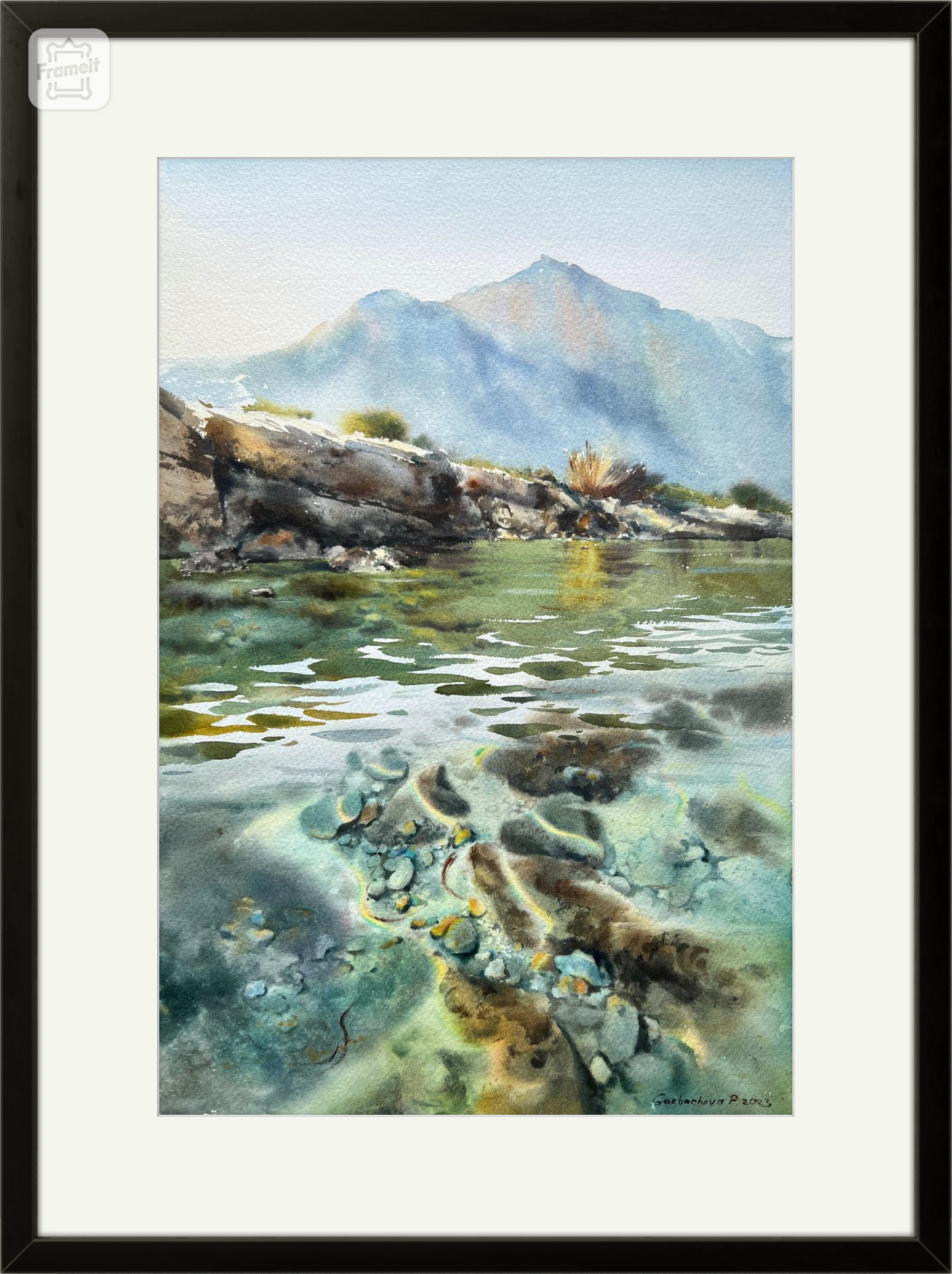 Coastal Painting Original, Watercolor Seascape Artwork - Sea and stones #4 - 15x22 in