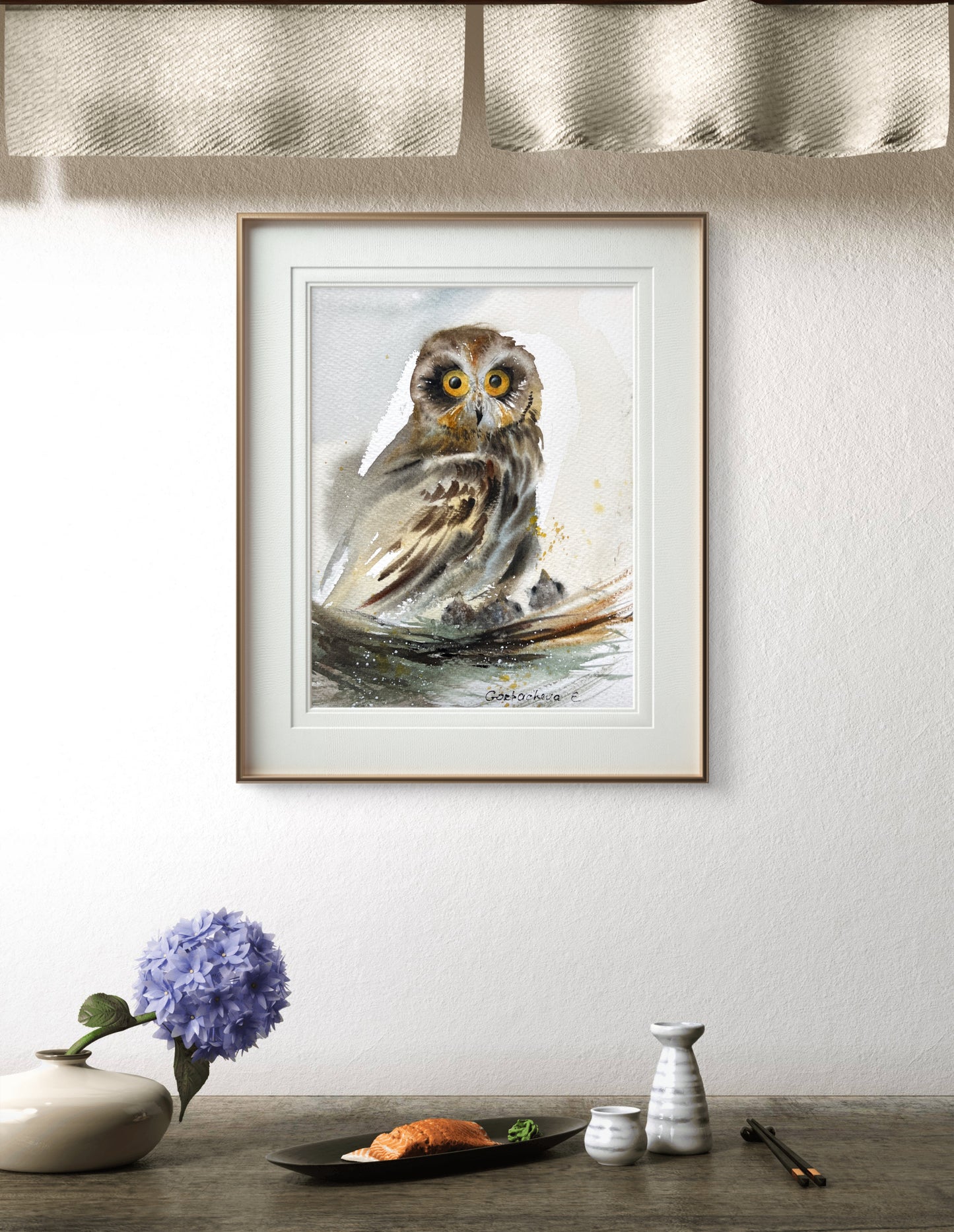 Original Wild Bird Painting - Owl in the nest - 6x8 in