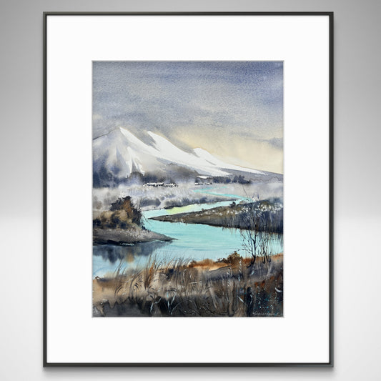 Misty Mountains, Original Watercolor Painting, Foggy Mountain River, Mountain River #38