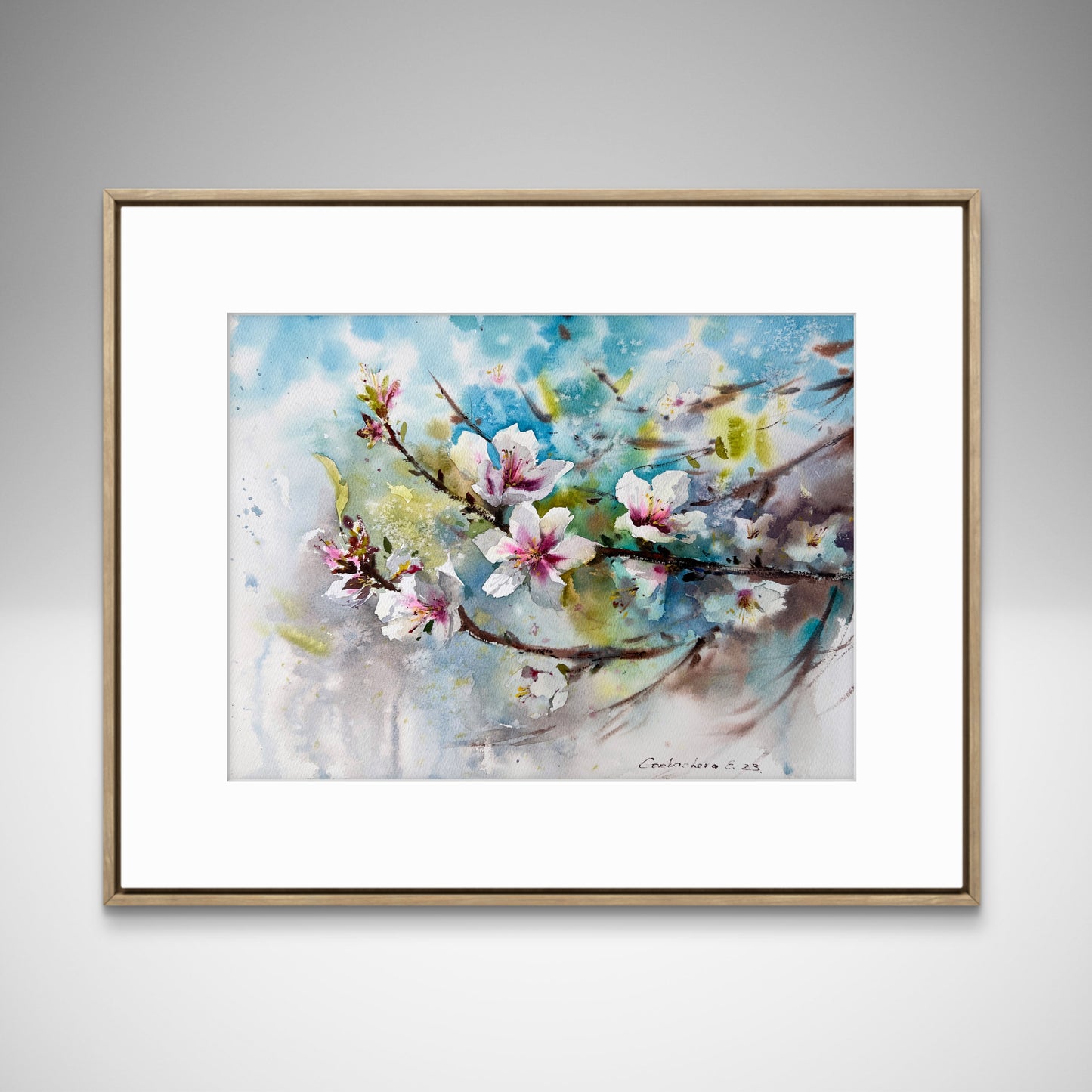 Watercolor Flower Painting, Original Artwork, Blooming Almond Tree, Botanical Art Decor, Almond Flowers #6 12x16