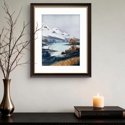 Fall Mountain Painting, Watercolor Original Artwork, Nature Wall Art, Mountain River #20 12x16