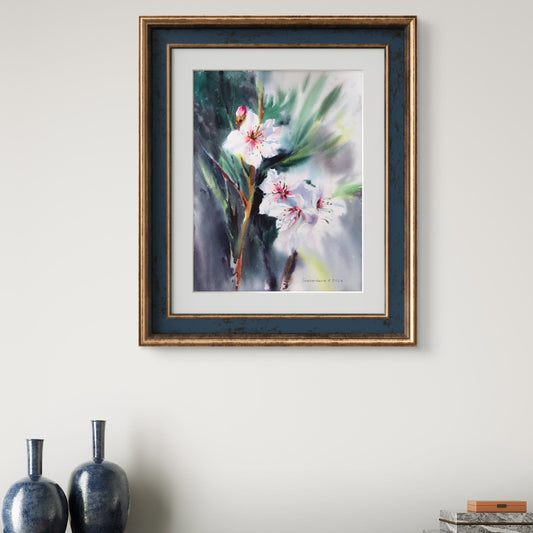 Watercolor Flower Original Painting, Blooming Tree Artwork, Flora Wall Art Decor, Gift for Art Lovers