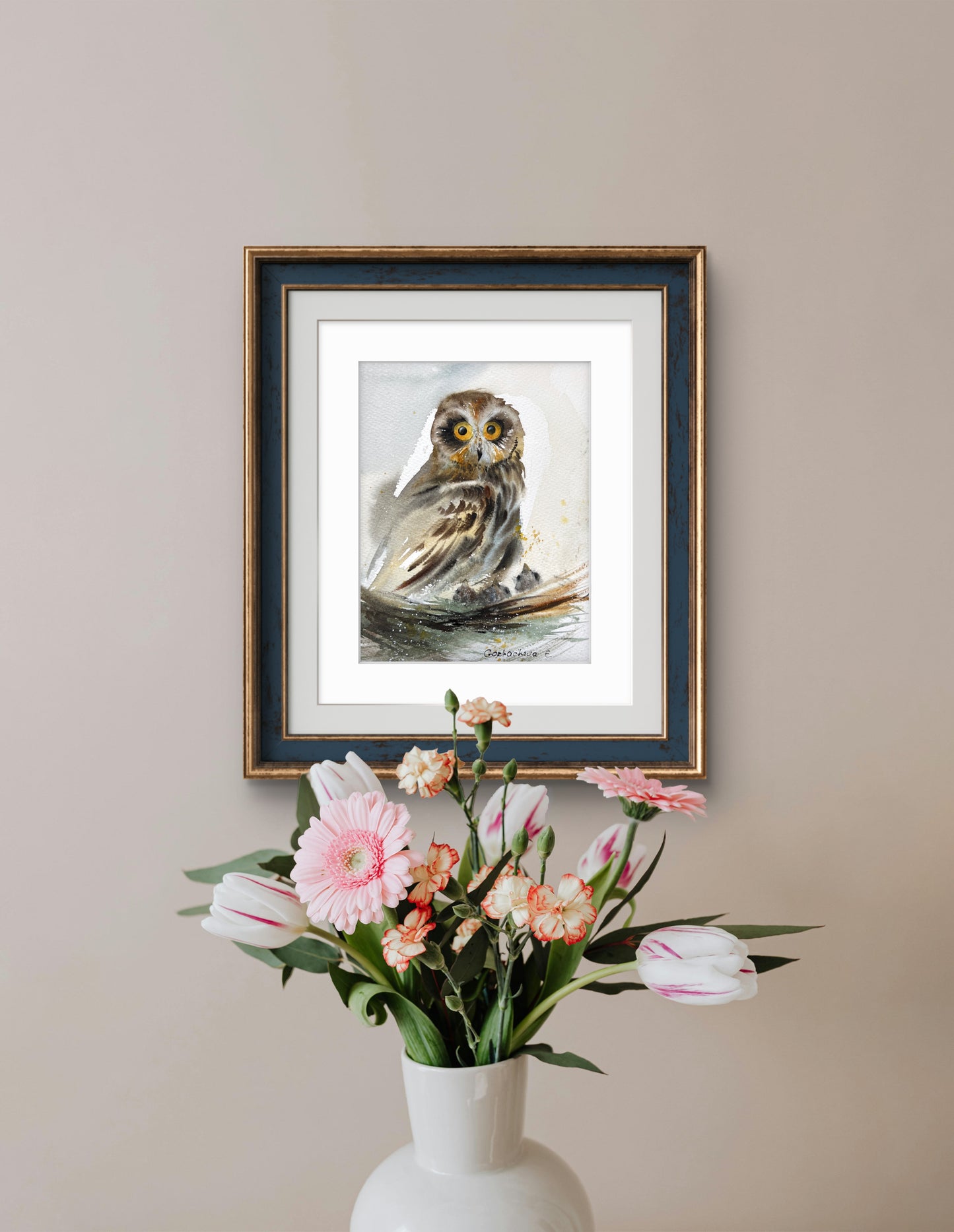 Original Wild Bird Painting - Owl in the nest - 6x8 in