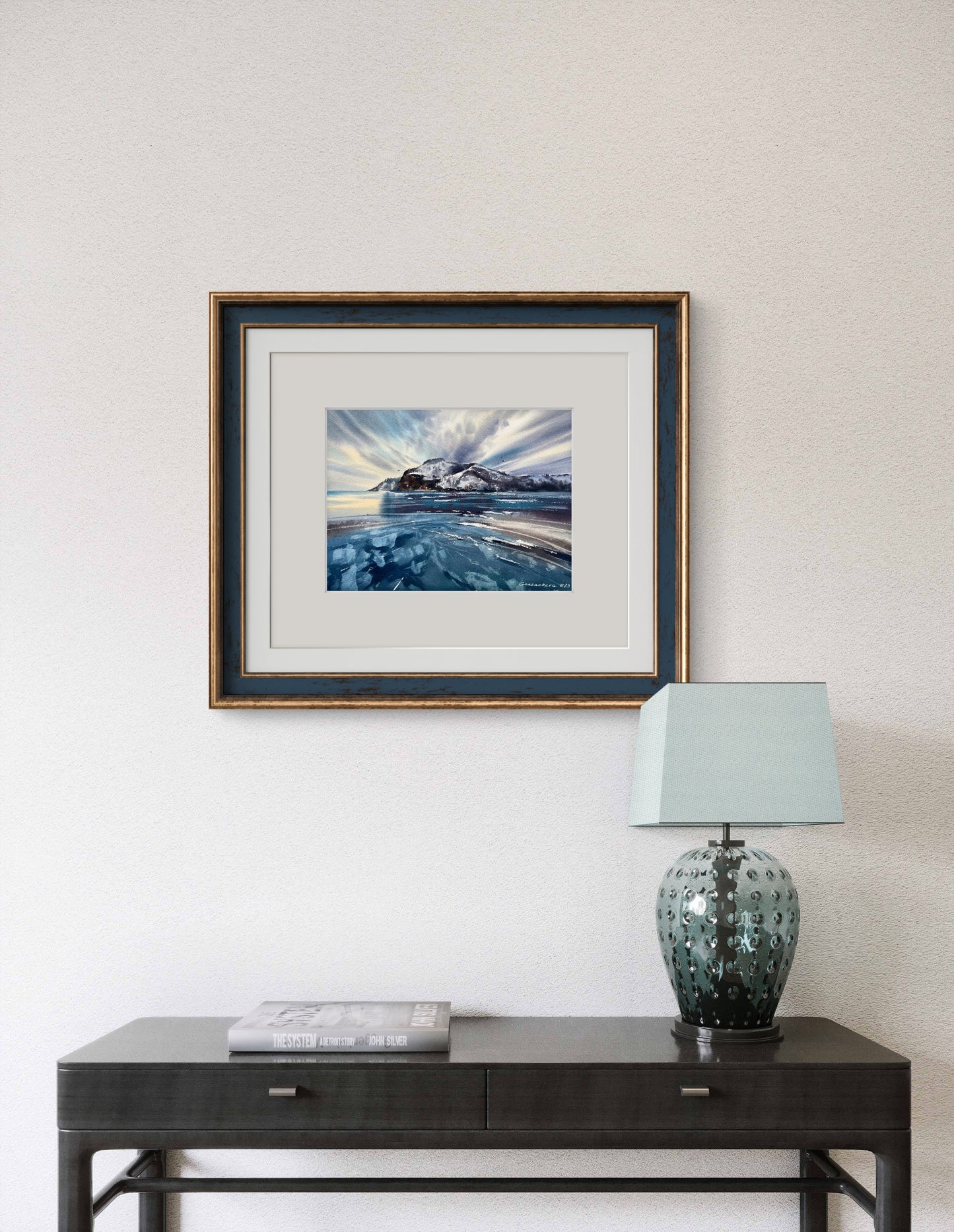 Frozen Lake Painting Original, Watercolor Winter Seascape, Explorer, Lake Baikal #7, 11x15
