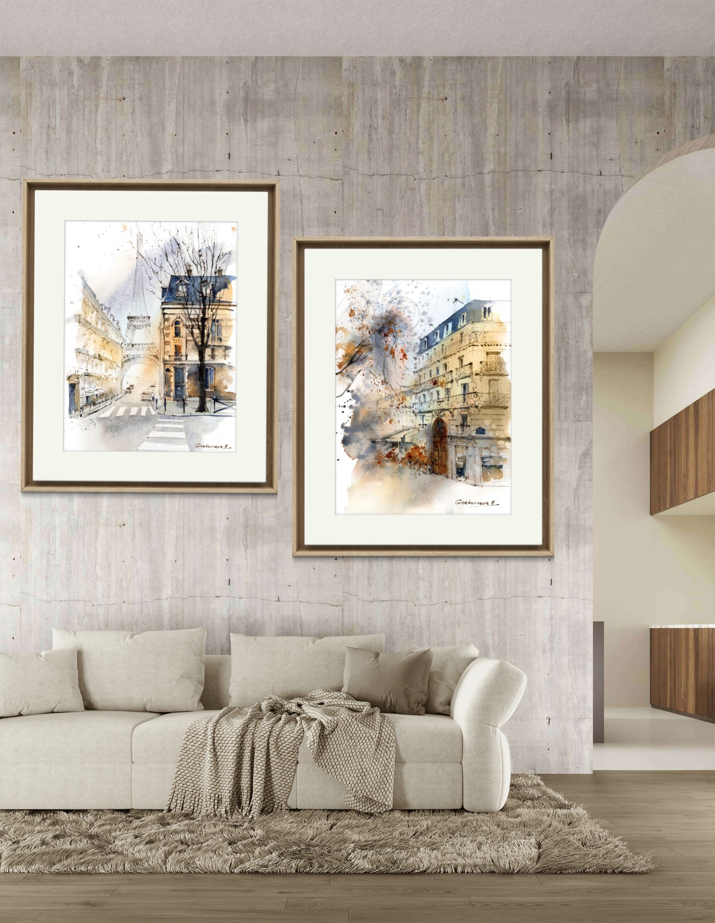 Parisian Elegance: Set of 2 Fall Watercolor Prints | Giclee Art of Eiffel Tower & Streets