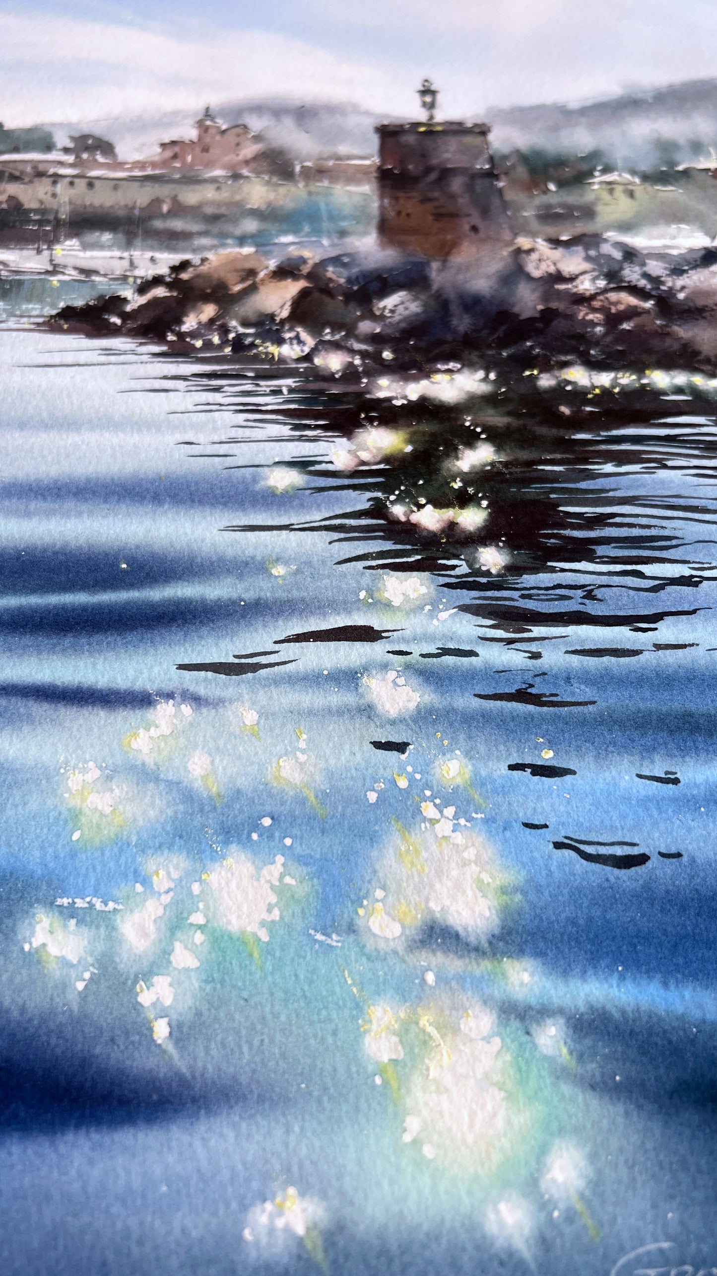 Original Recco Italy Watercolor Painting | Italian Riviera Seascape |  Blue Liguria 12x16