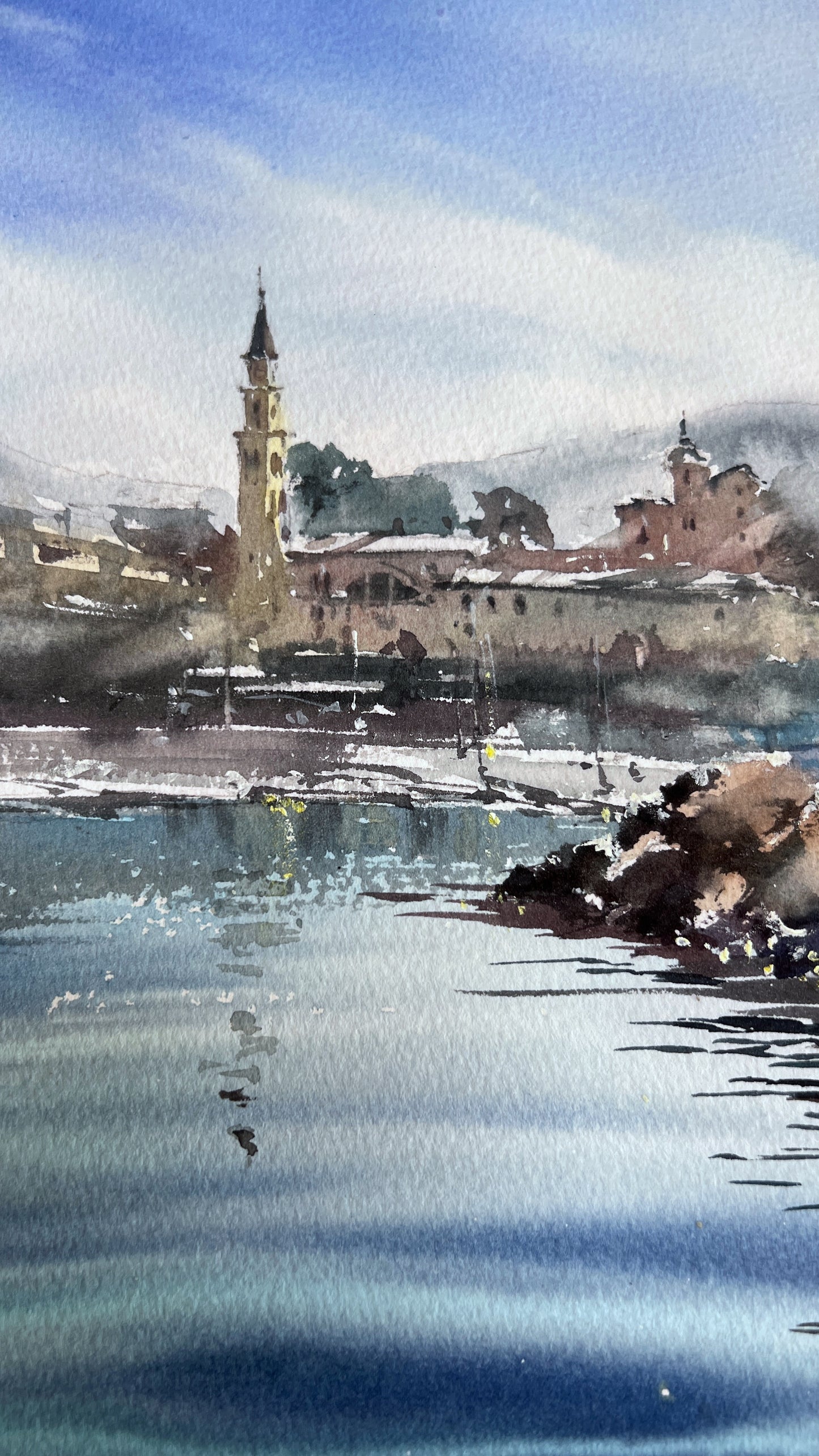 Original Recco Italy Watercolor Painting | Italian Riviera Seascape |  Blue Liguria 12x16