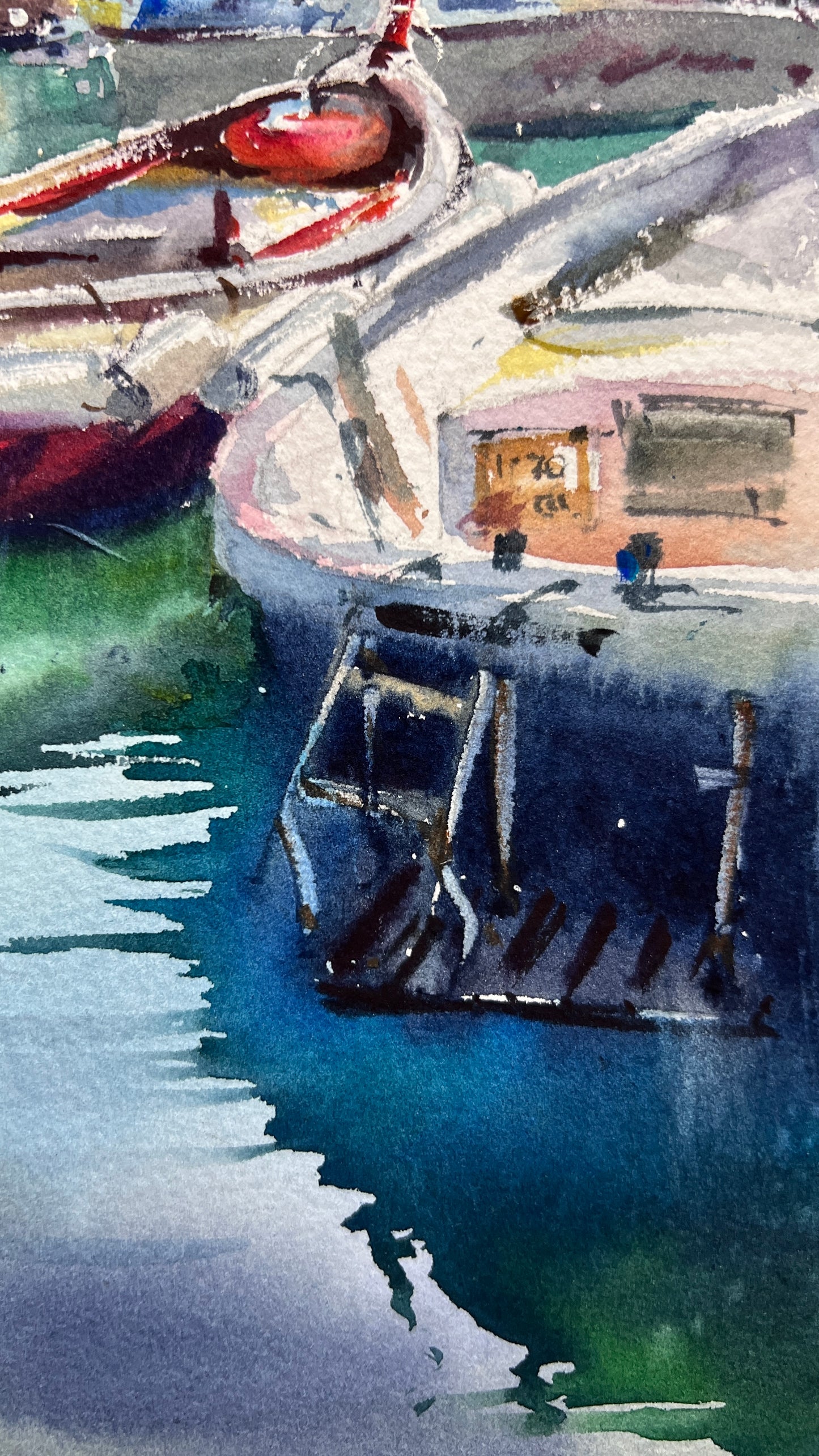 Original Camogli Italy Watercolor Painting | Italian Harbor Seascape | Morning in Camogli #2 12x16