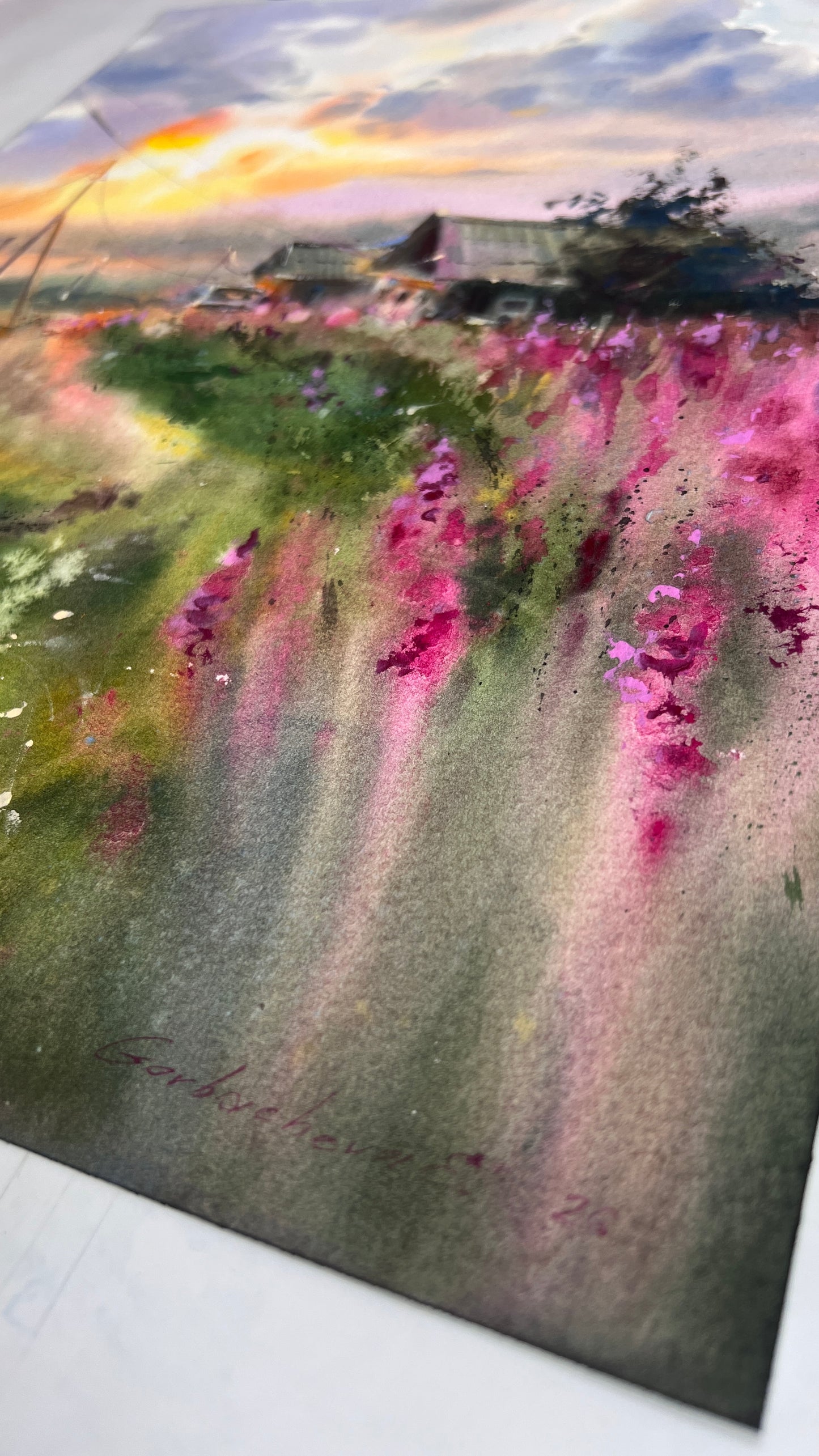 Original Murmansk Region Watercolor Painting | Arctic Wildflower Landscape |Where Fireweed Blooms 12x16
