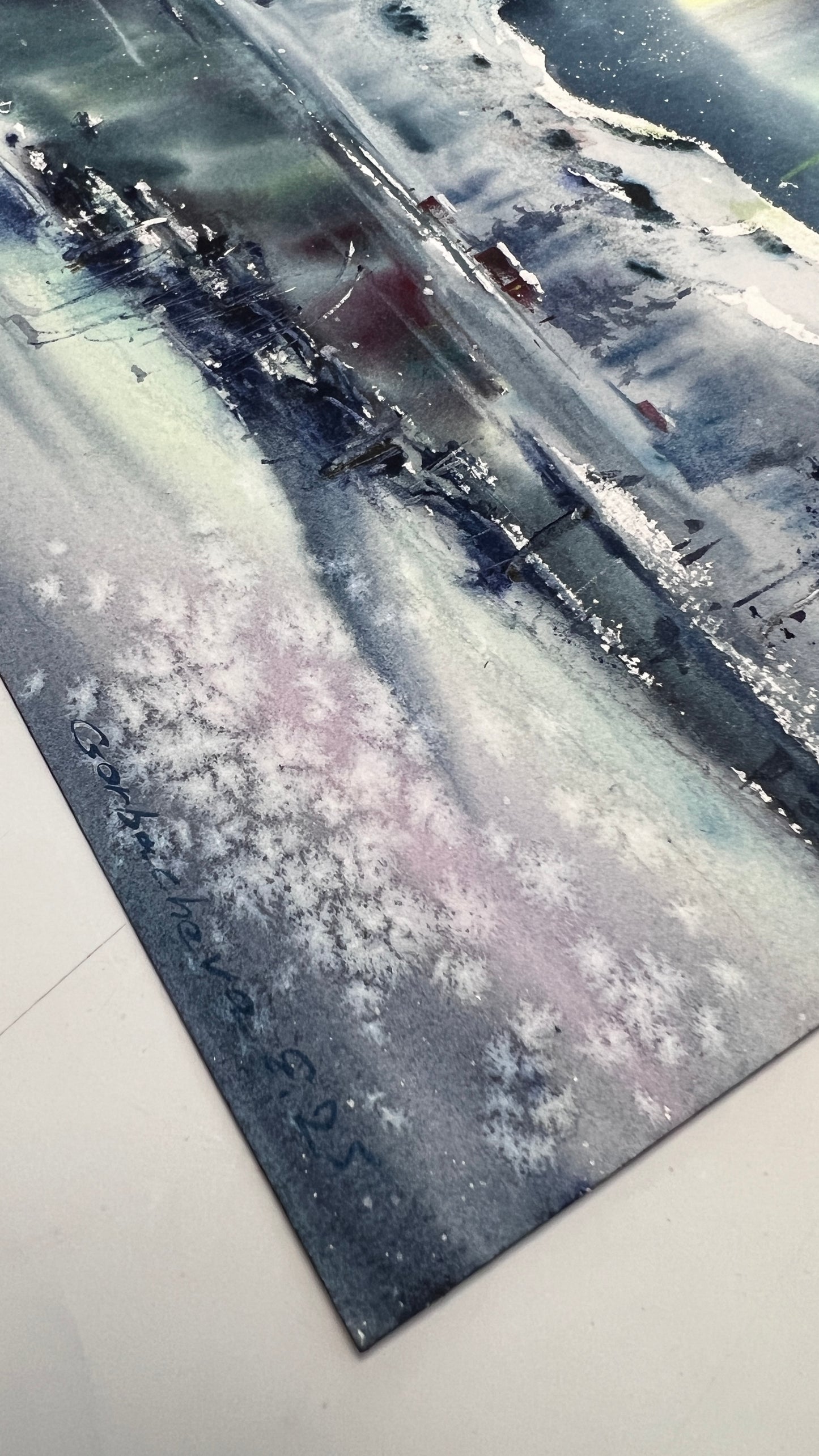 Watercolor Northern Lights Painting, Original Winter Landscape Art, Winter Magic 9x12 (Copy)