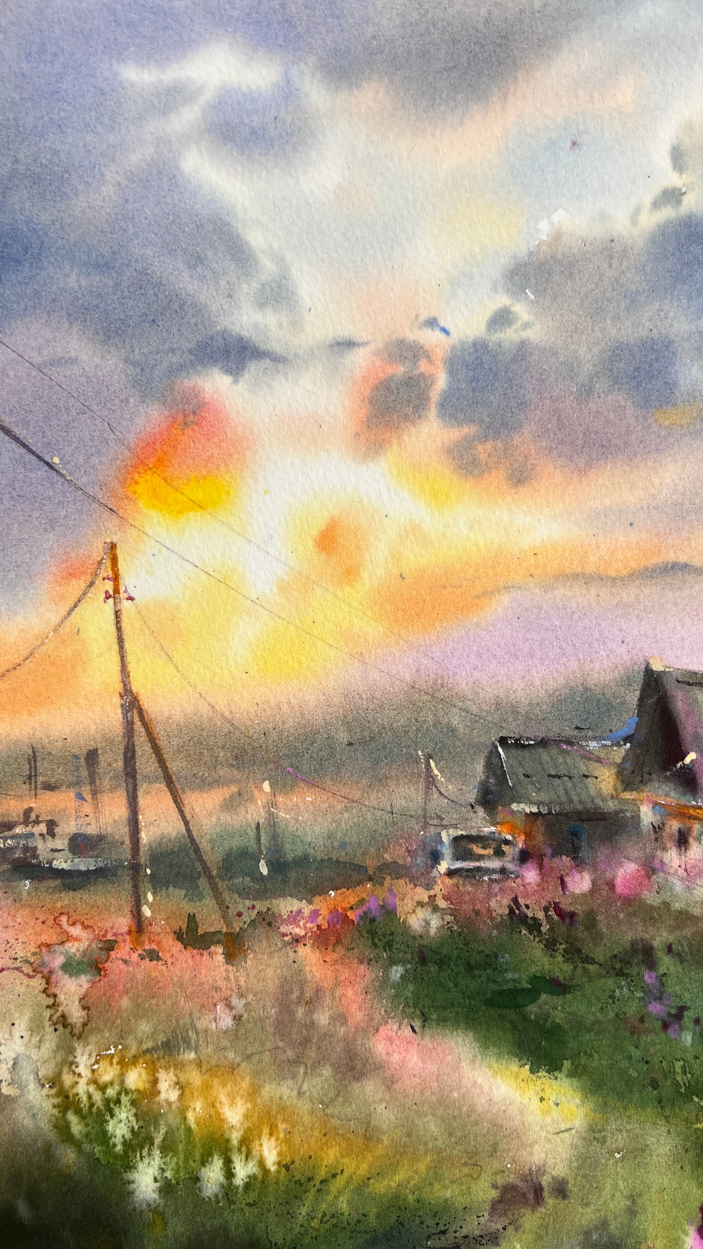 Original Murmansk Region Watercolor Painting | Arctic Wildflower Landscape |Where Fireweed Blooms 12x16
