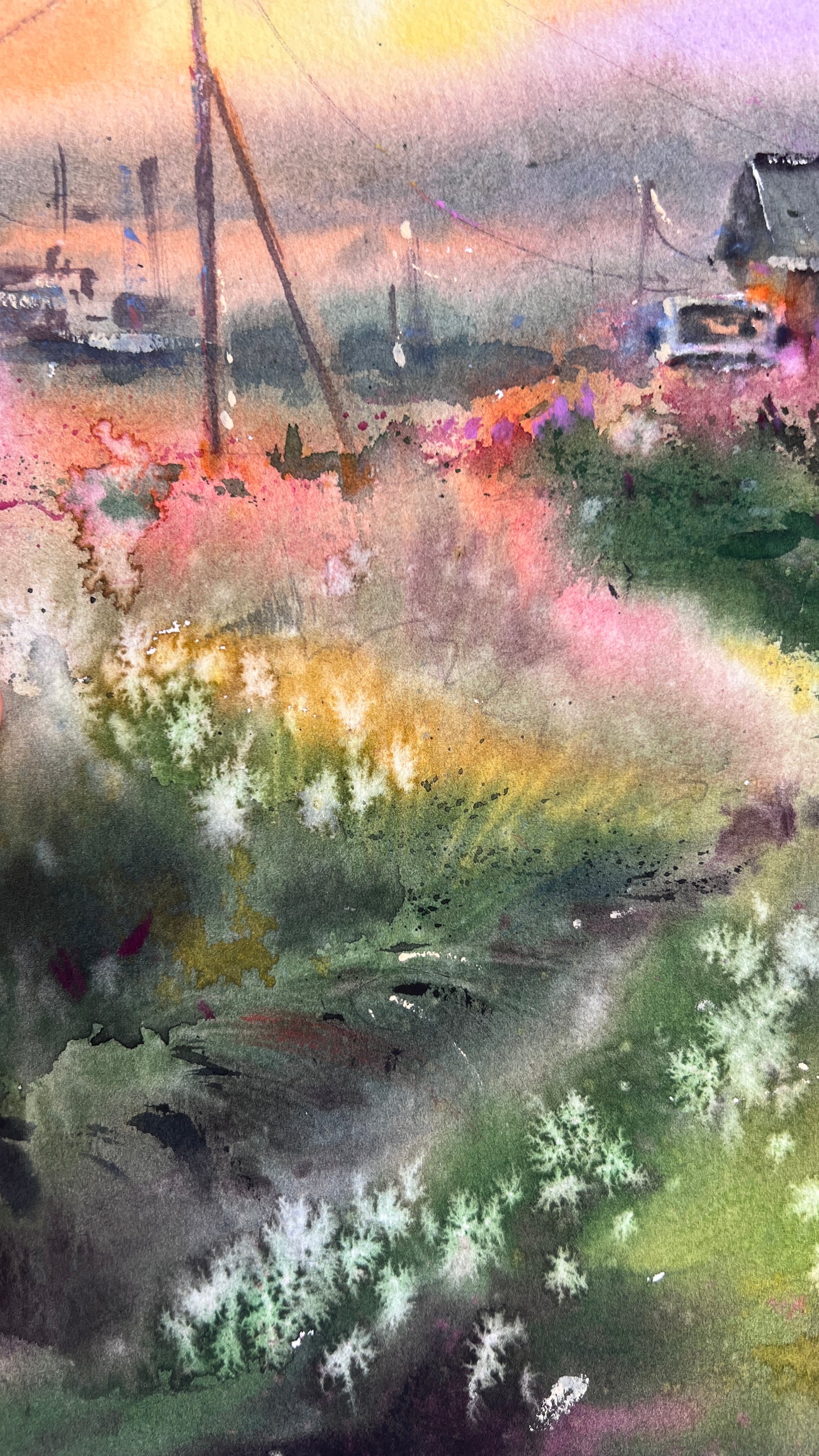 Original Murmansk Region Watercolor Painting | Arctic Wildflower Landscape |Where Fireweed Blooms 12x16