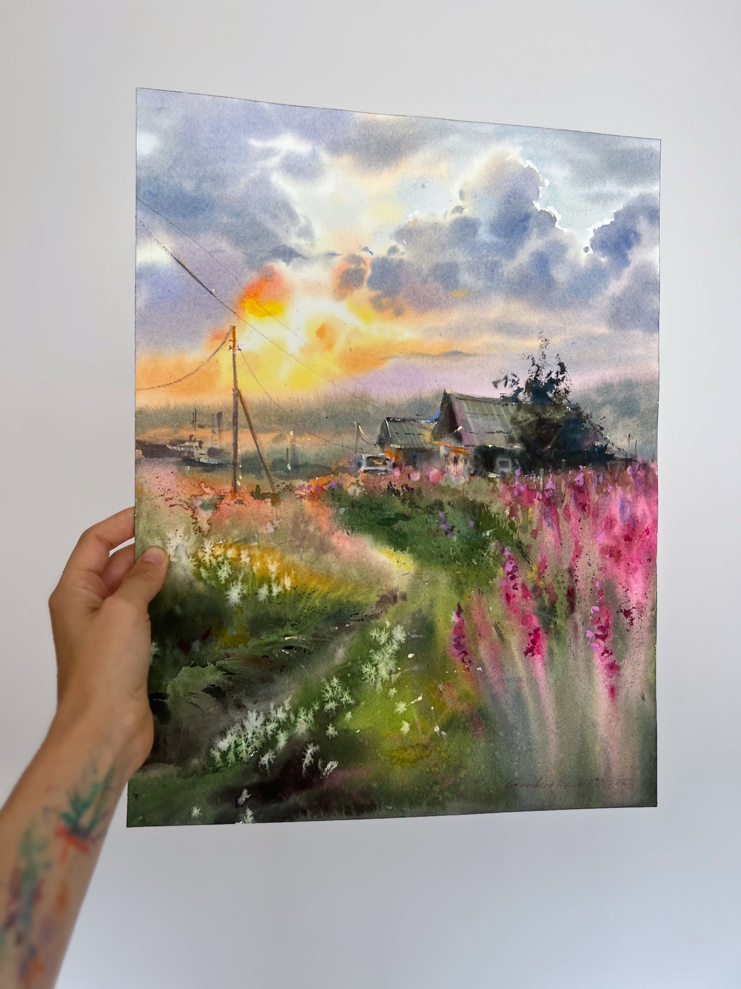 Original Murmansk Region Watercolor Painting | Arctic Wildflower Landscape |Where Fireweed Blooms 12x16