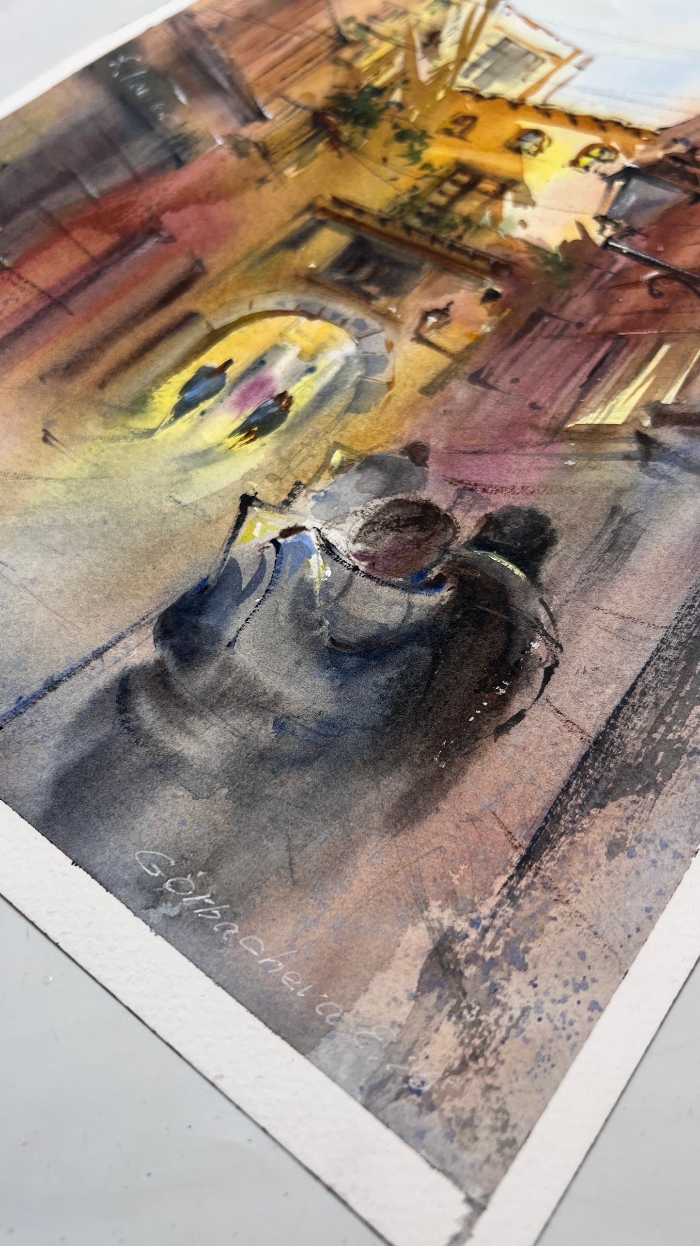 Valencia Alley Watercolor Painting, Original Spanish Cityscape Art, Spanish Afterglow 12x16 (Copy)