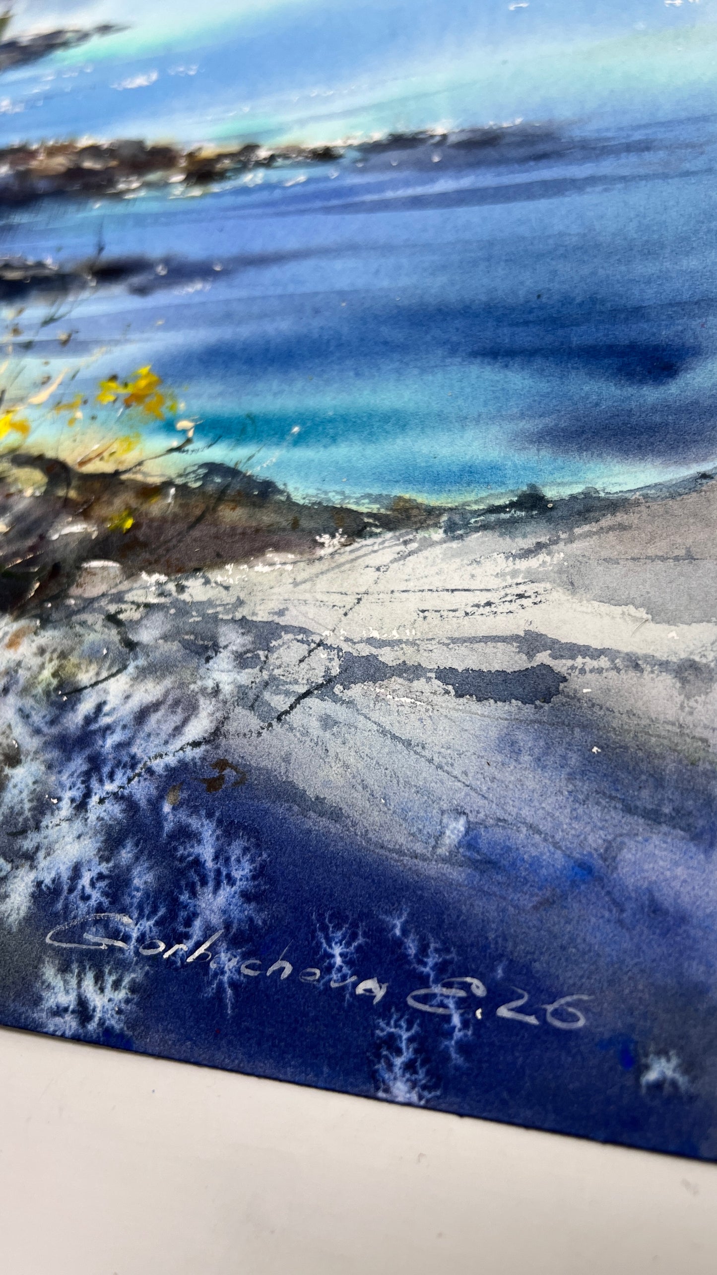 Liguria Italy Watercolor, Italian Riviera Seascape, Liguria in Soft Light  12x16 in