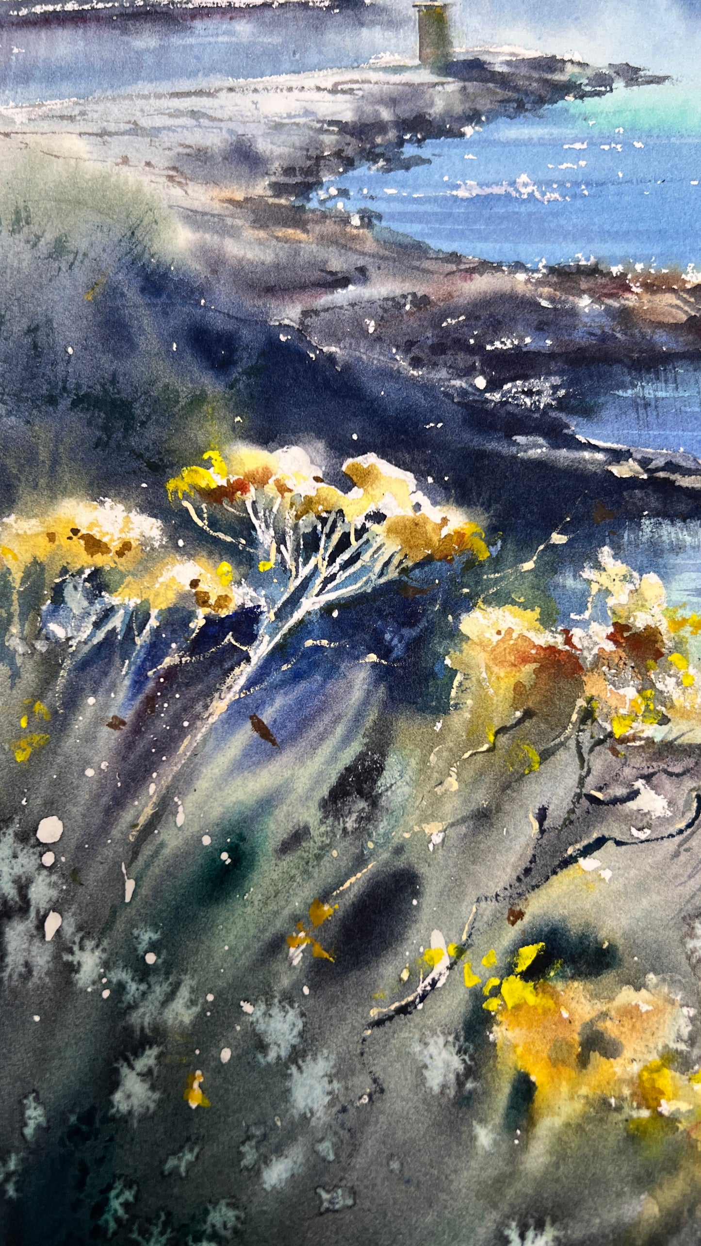 Liguria Italy Watercolor, Italian Riviera Seascape, Liguria in Soft Light  12x16 in