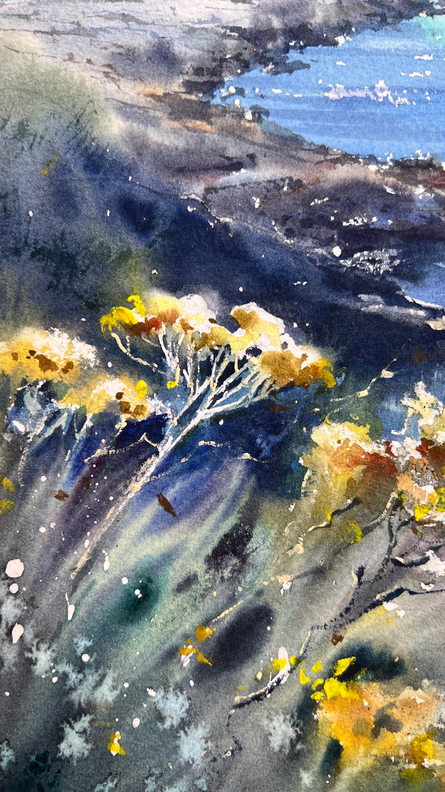 Liguria Italy Watercolor, Italian Riviera Seascape, Liguria in Soft Light  12x16 in